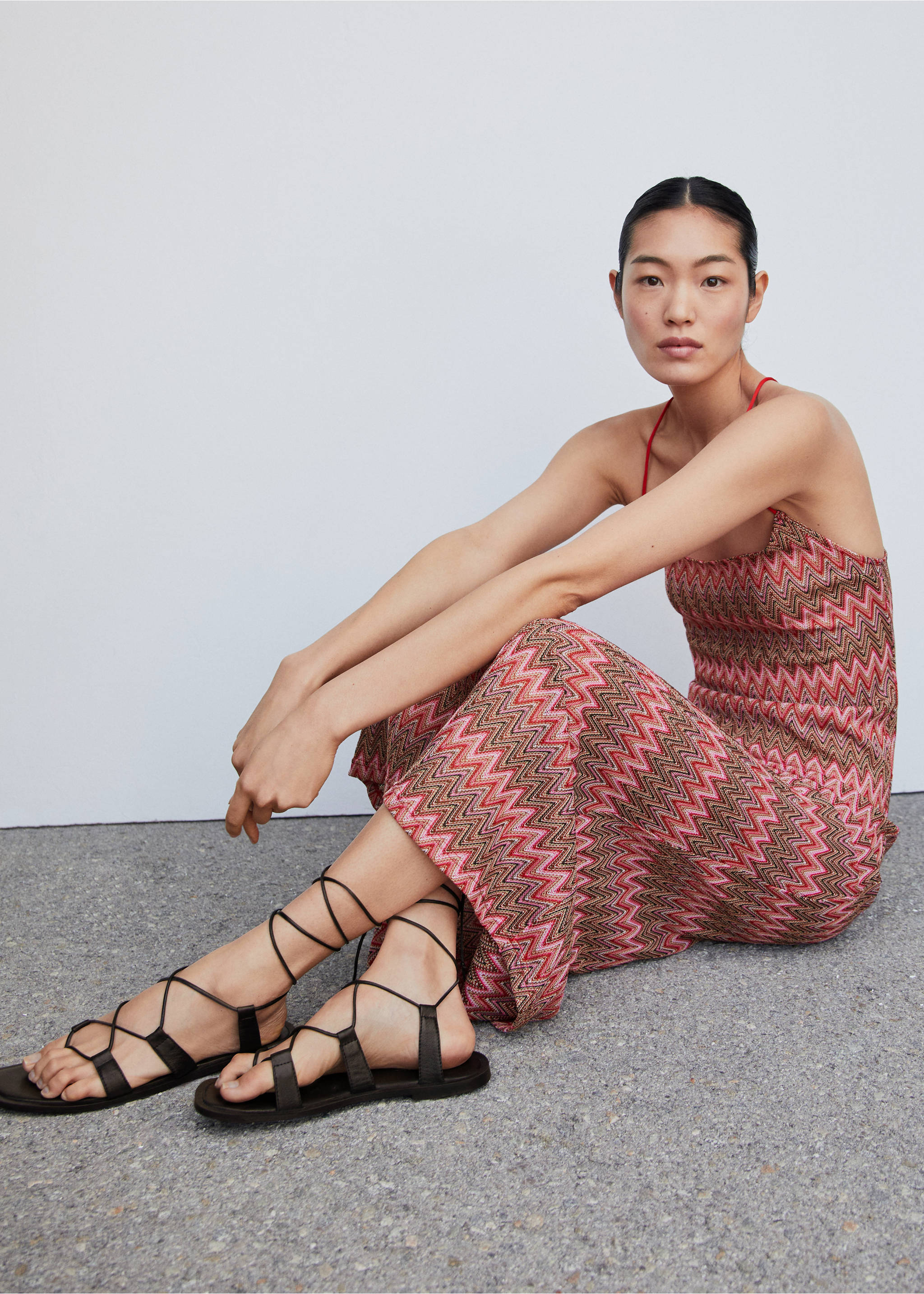 Geometric pattern dress - Details of the article 2, Red. Ref: 57012888-00.