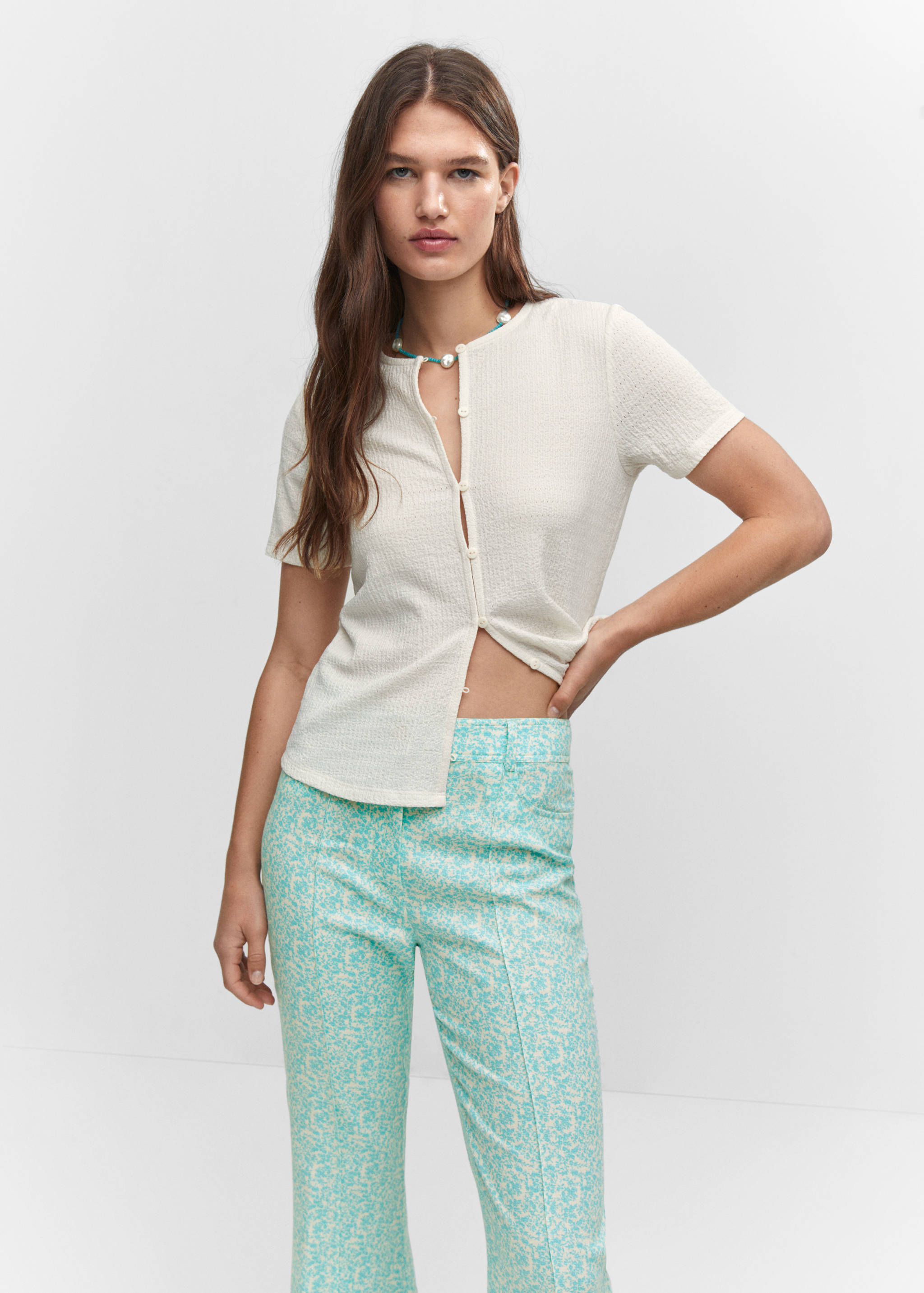 Buttoned texture T-shirt - Medium plane