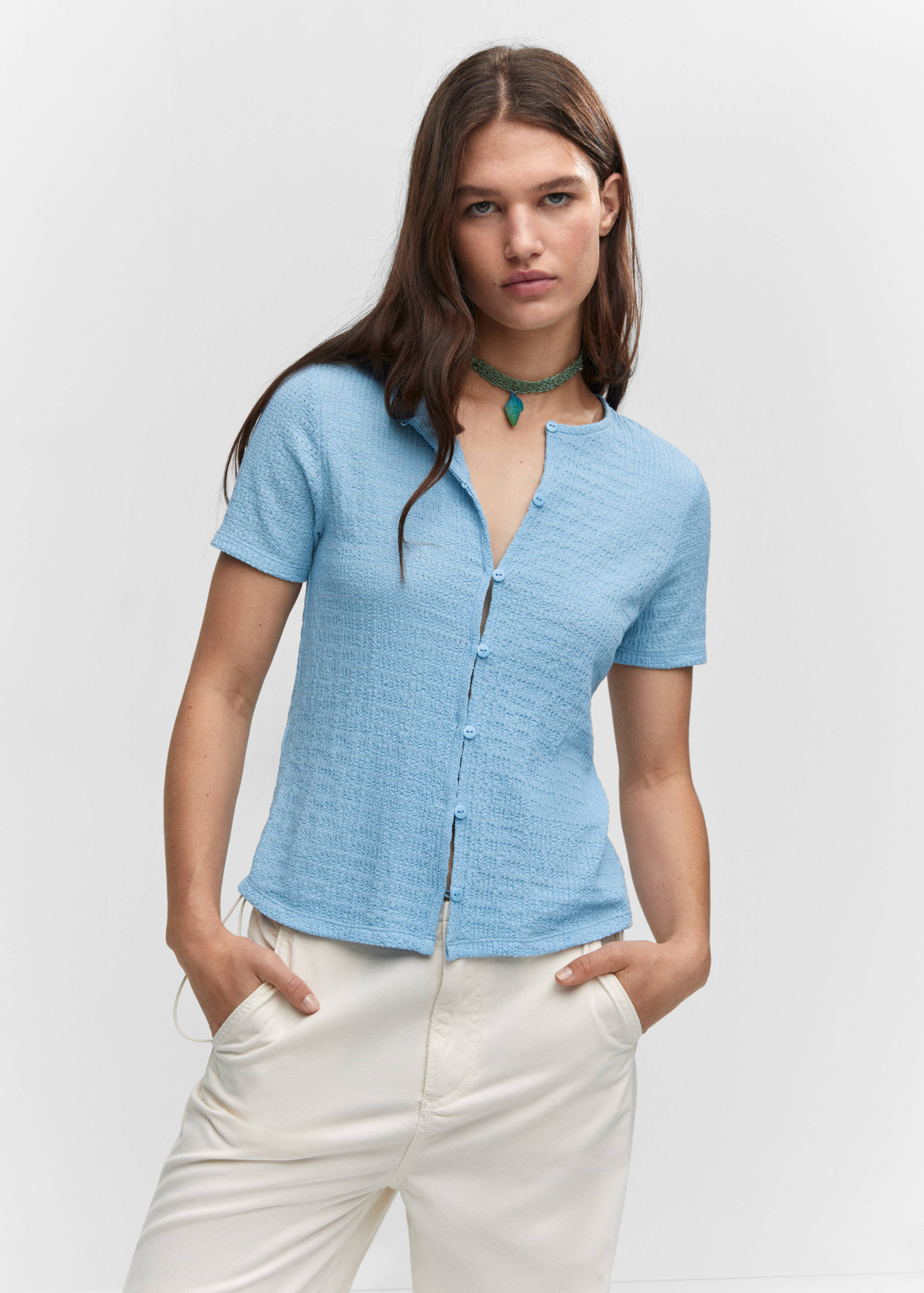 Buttoned texture T-shirt - Medium plane