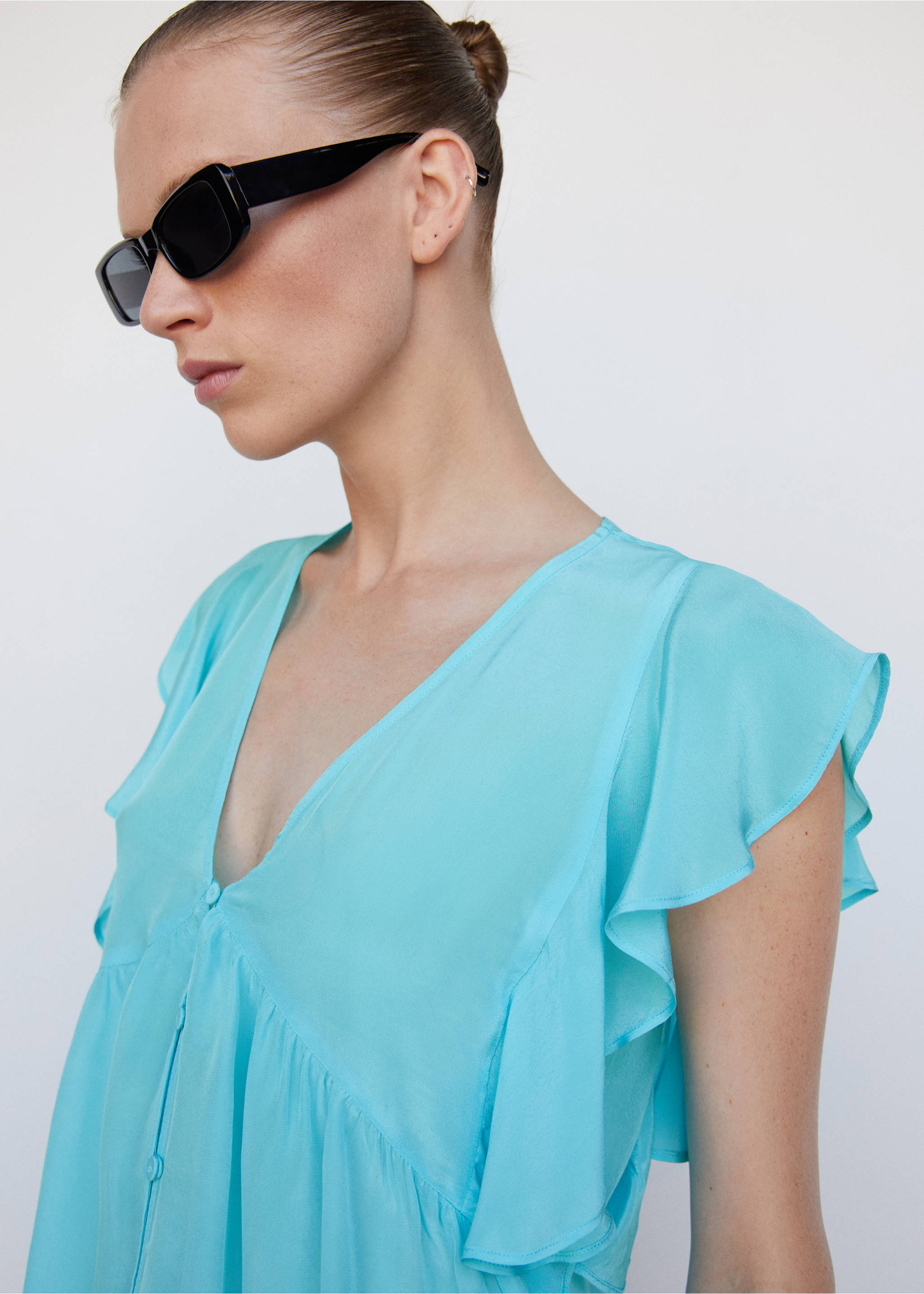 Ruffled blouse - Details of the article 1, Blue. Ref: 57012895-00.