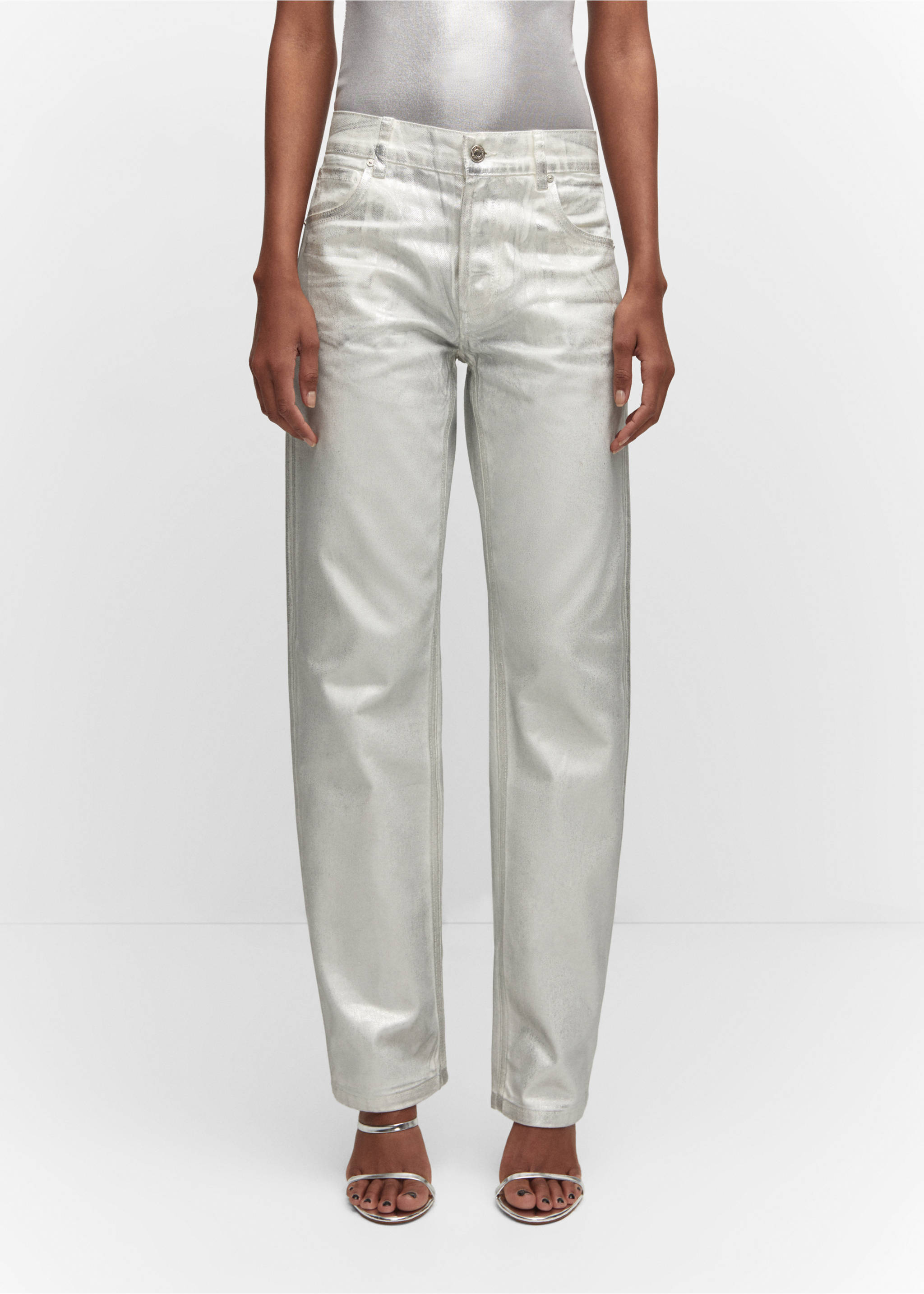 Metallic straight-leg jeans - Medium plane, Silver. Ref: 57012899-00.