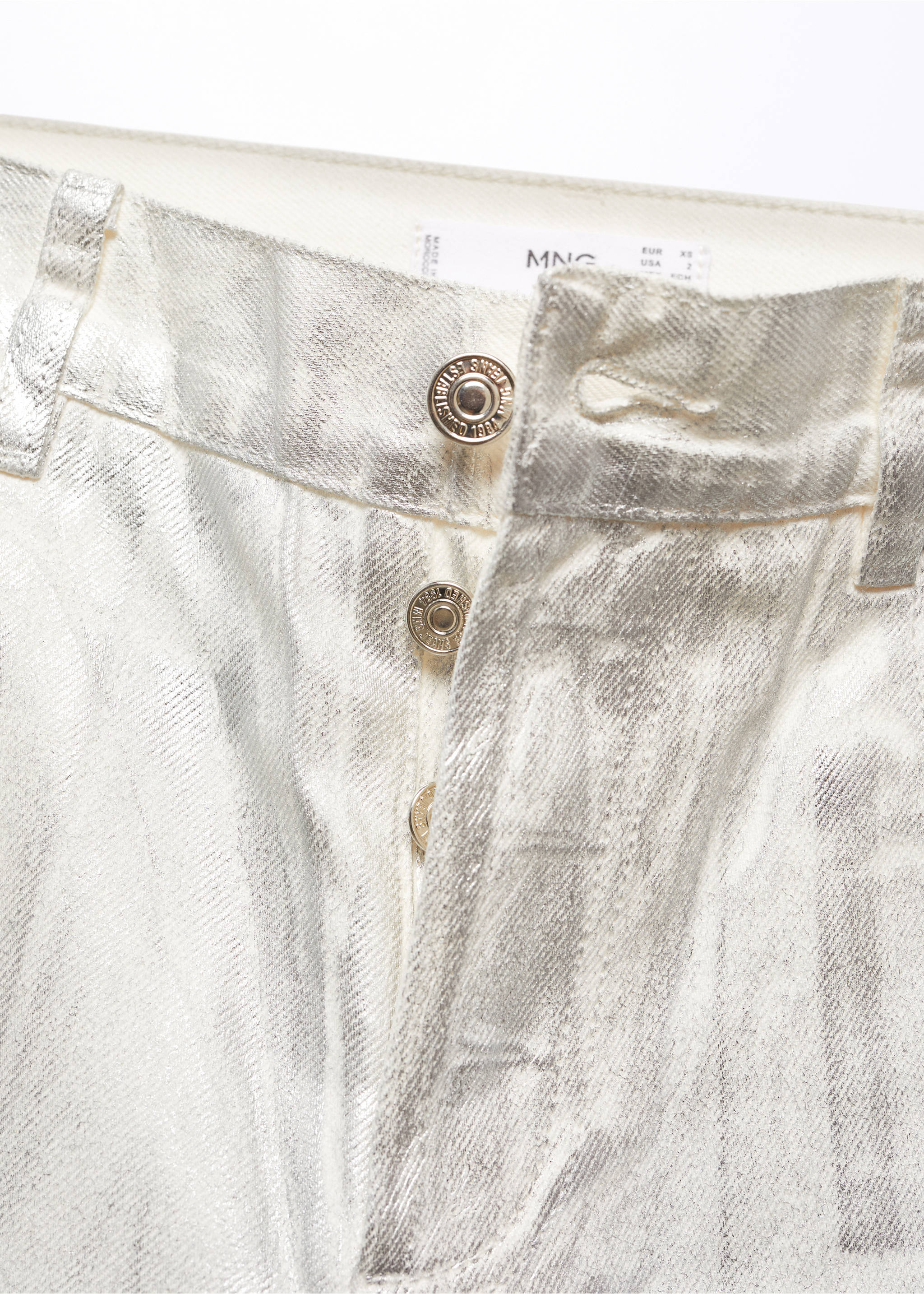 Metallic straight-leg jeans - Details of the article 8, Silver. Ref: 57012899-00.