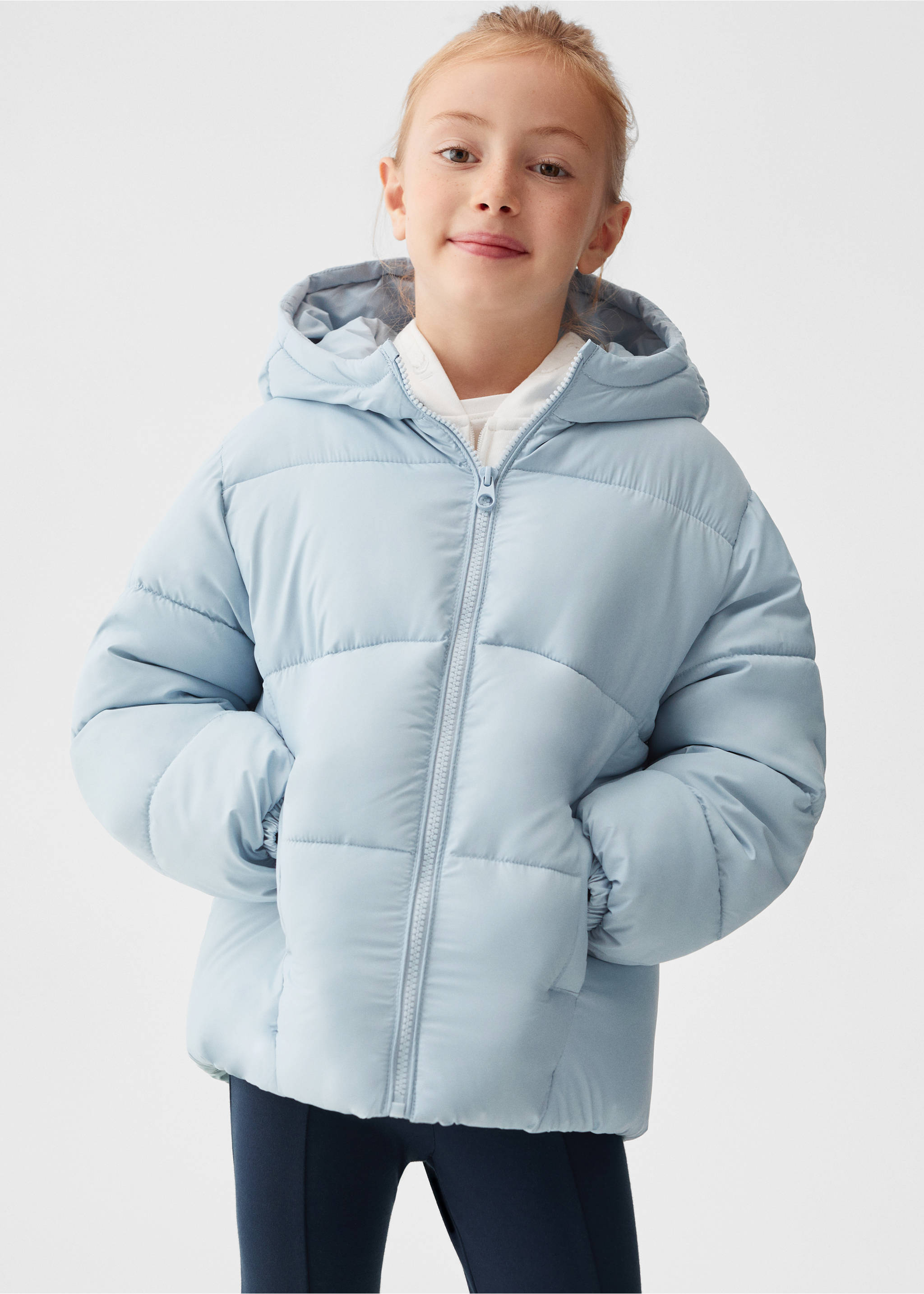 Gepolsterter Anorak mit Kapuze - Mittlere Ansicht, Himmelblau. Ref: 57013653-00.