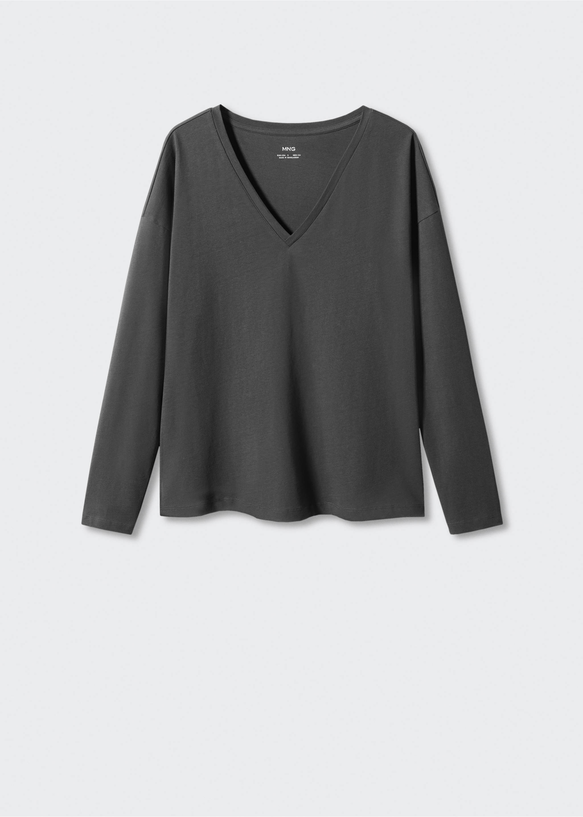 V-neck cotton T-shirt - Article without model, Dark Heather Grey. Ref: 57014404-00.