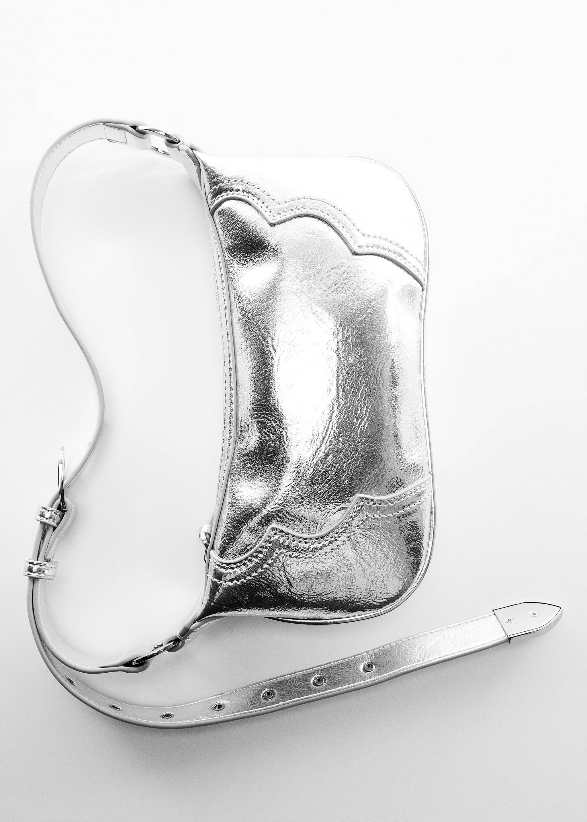 Shoulder bag with decorative stitching - Details of the article 5, Silver. Ref: 57014425-00.