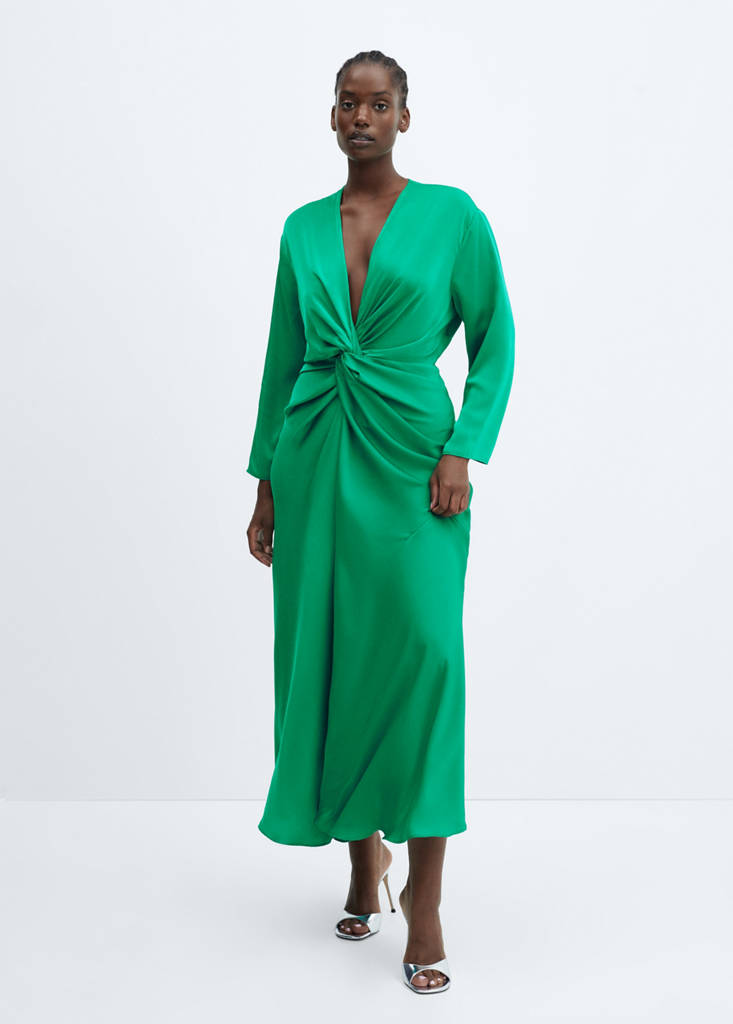 mango satin dress with knot MANGO Women's Satin Knot Dress