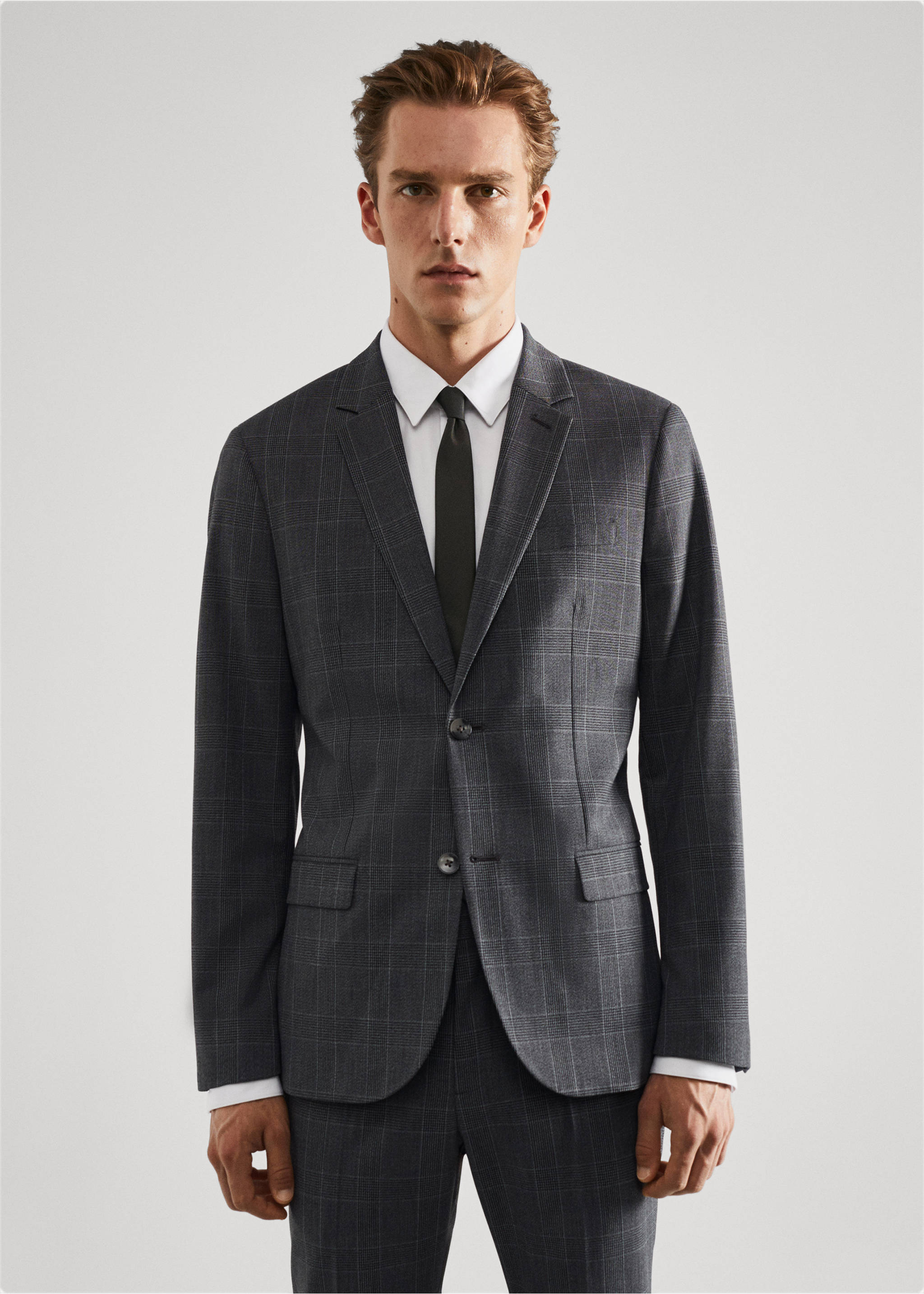 Super slim-fit check suit jacket - Medium plane, Medium Grey. Ref: 57014762-00.