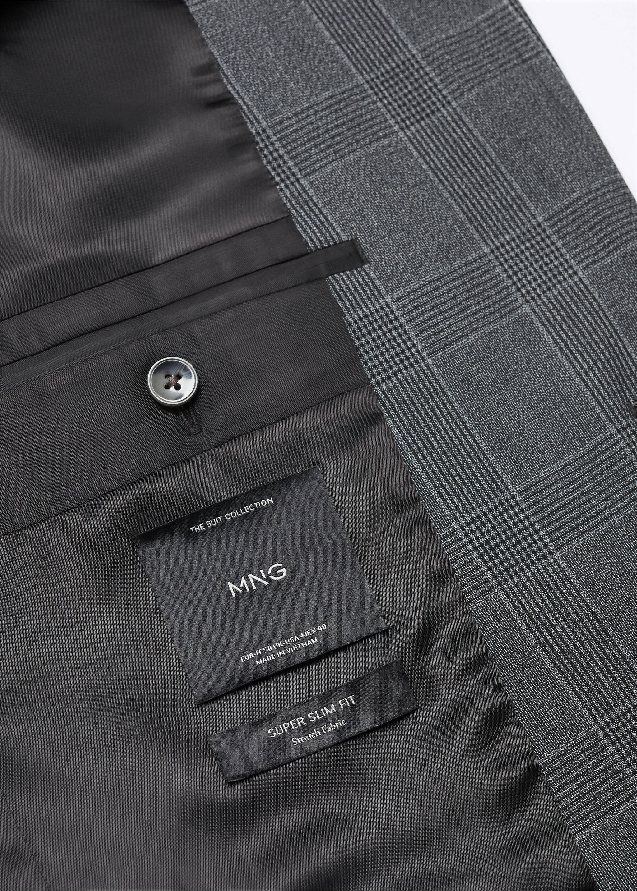 Super slim-fit check suit jacket - Details of the article 8, Medium Grey. Ref: 57014762-00.