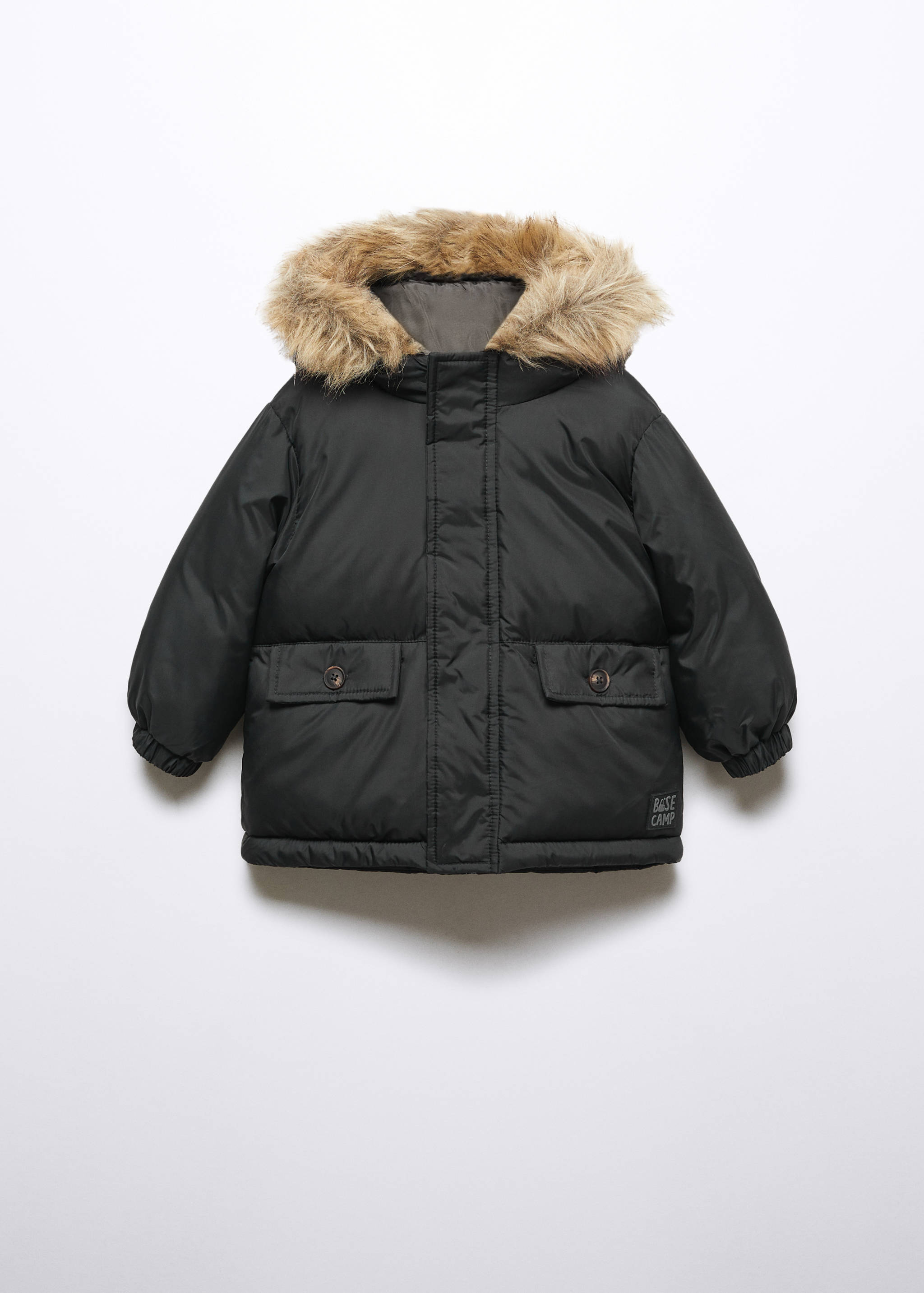 Puffer coat with fur-effect hood - Article without model