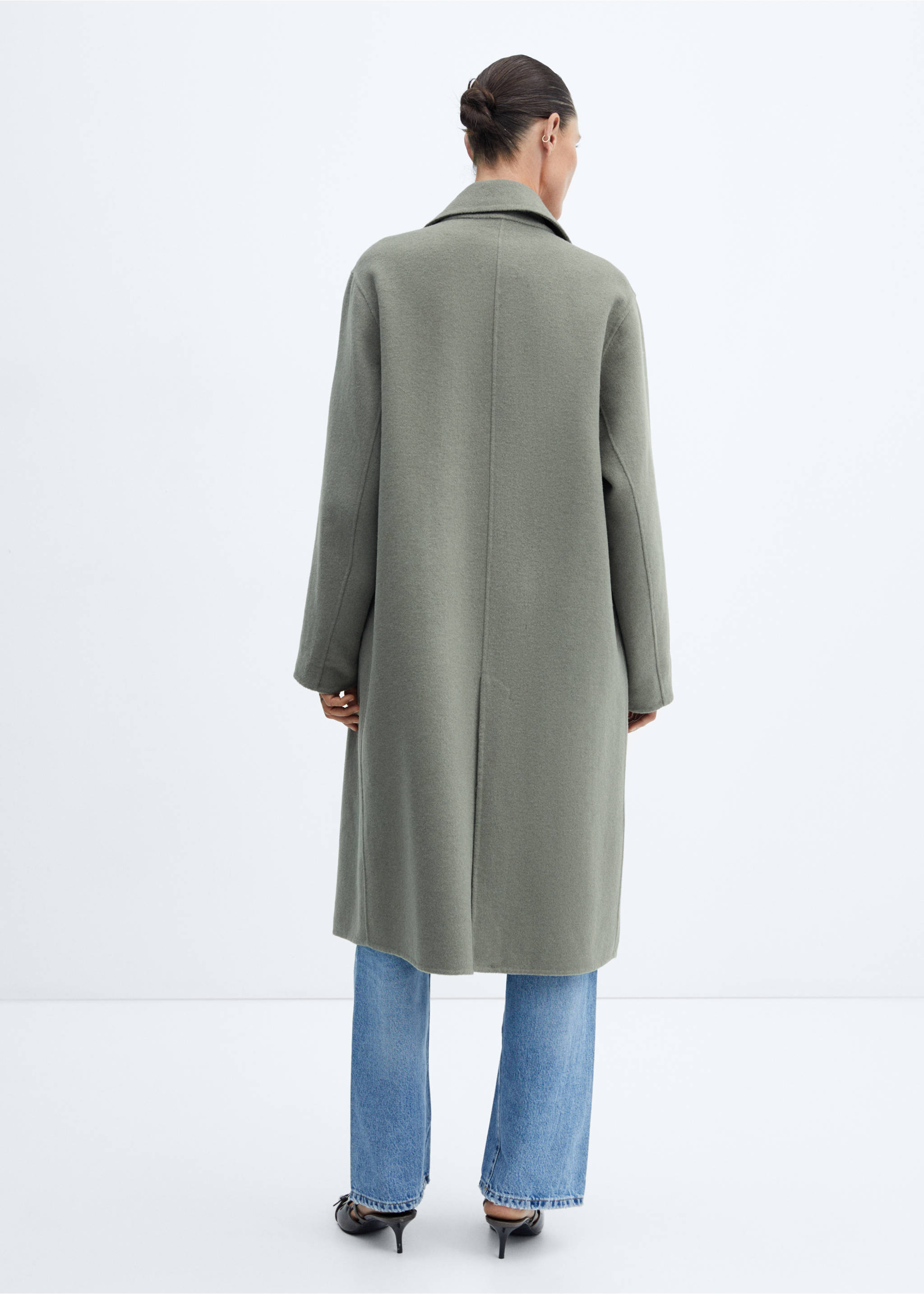 Vlněný kabát oversize ruční výroby - Zadní strana zboží, Khaki. Ref: 57015139-00.