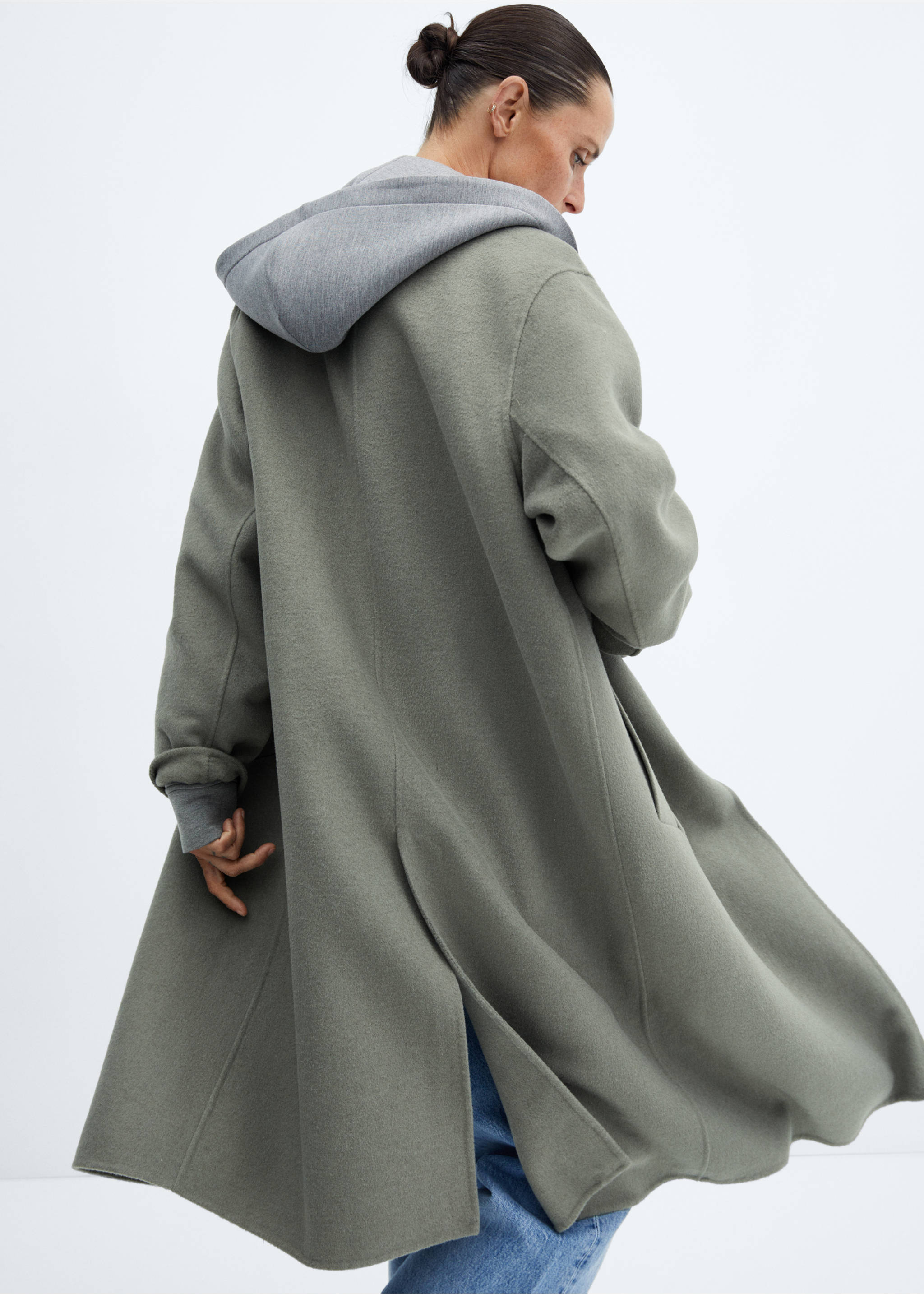 Vlněný kabát oversize ruční výroby - Detail zboží 3, Khaki. Ref: 57015139-00.