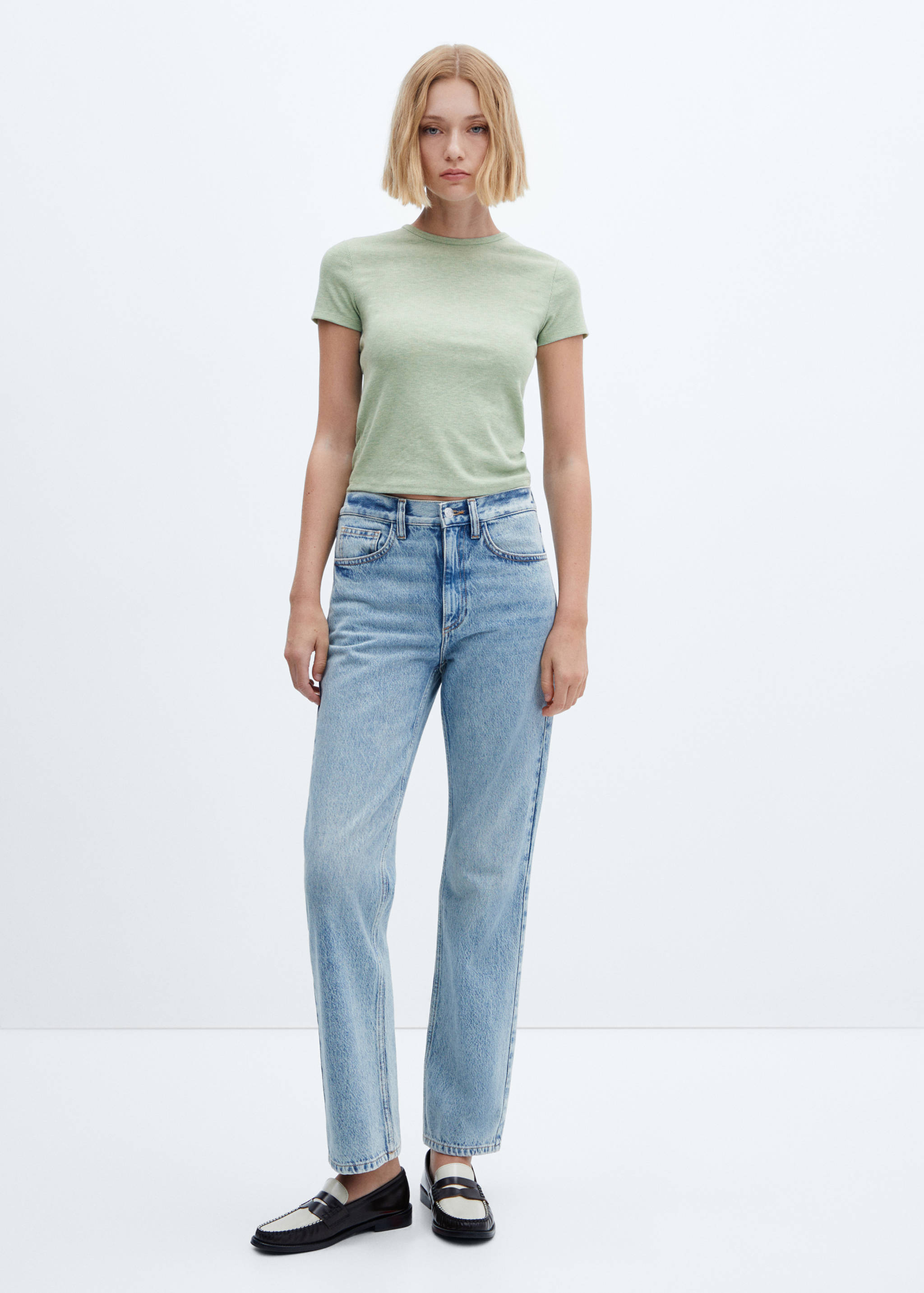 Geripptes Kurzarm-T-Shirt - Allgemeine Ansicht