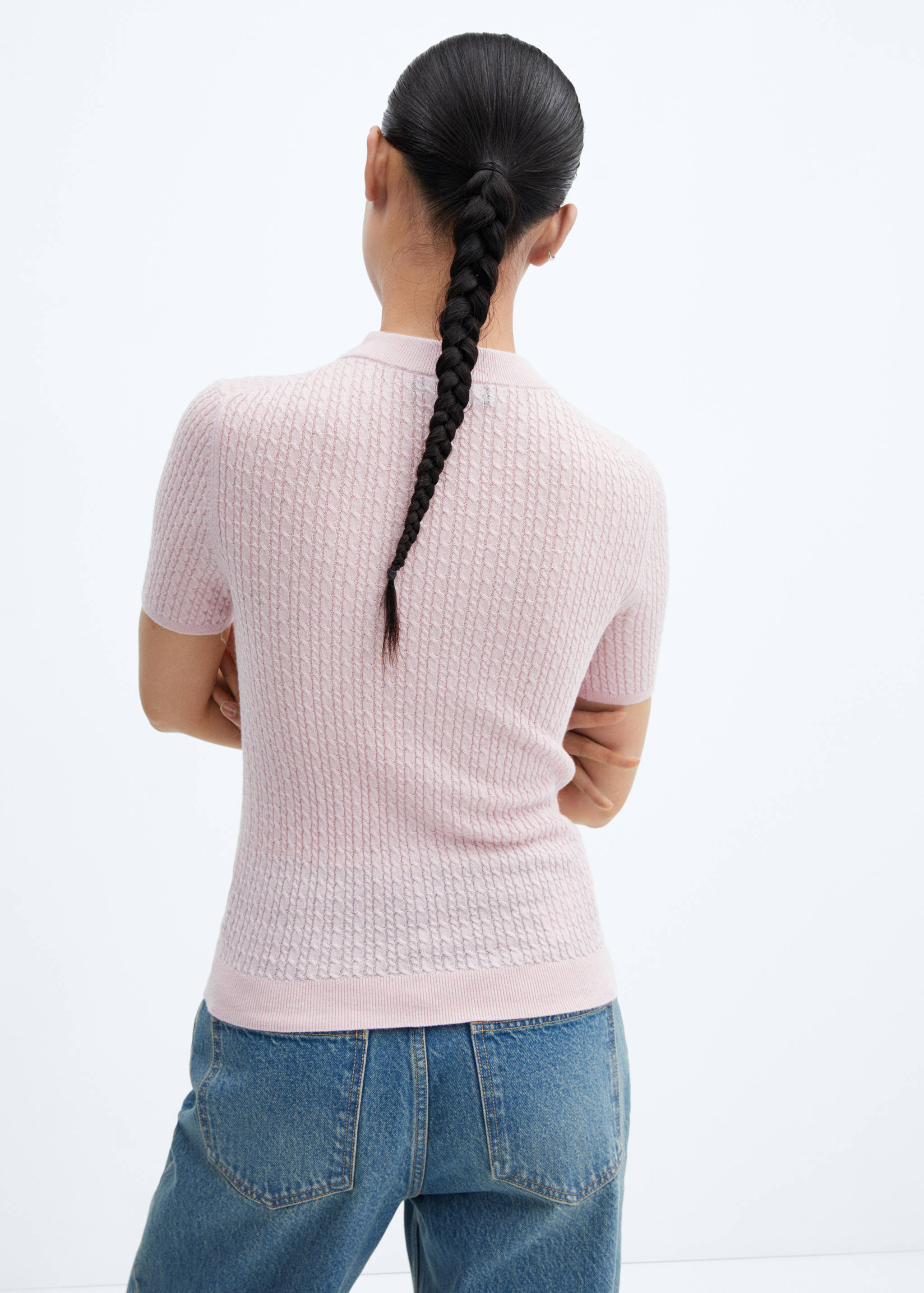 Short-sleeved braided wool sweater - Reverse of the article