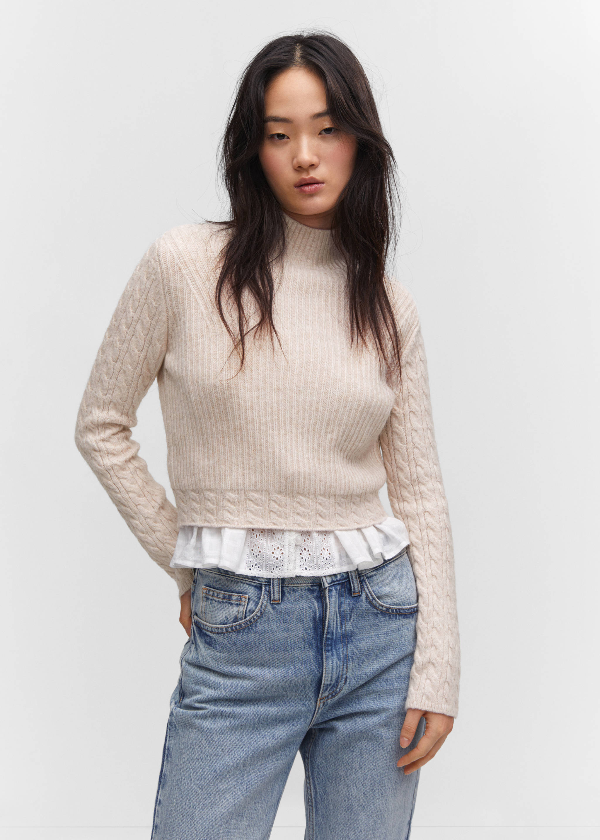 Braided sweater with perkins neck - Medium plane