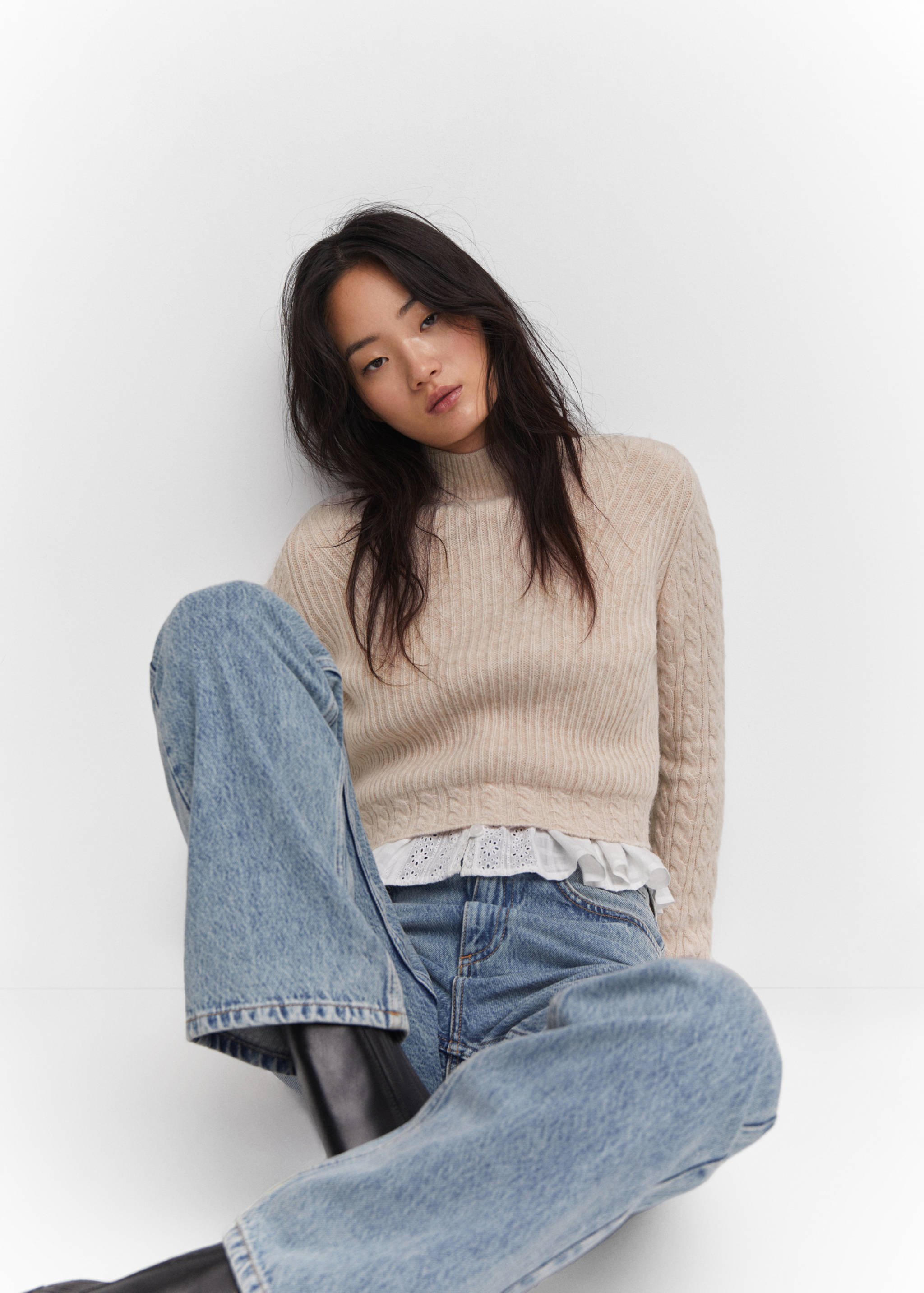 Braided sweater with perkins neck - Details of the article 2