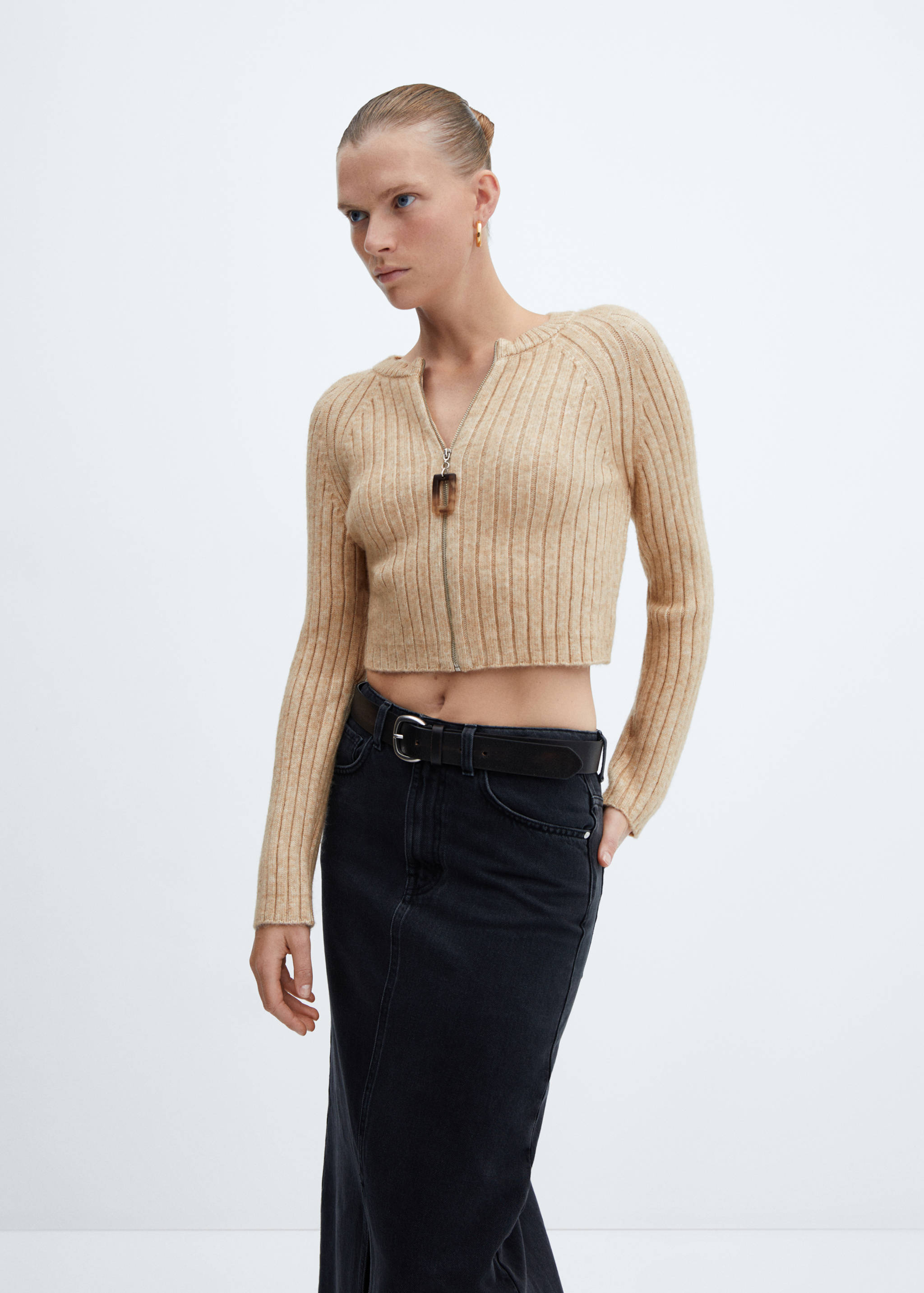 Ribbed cardigan with zip detail - Medium plane