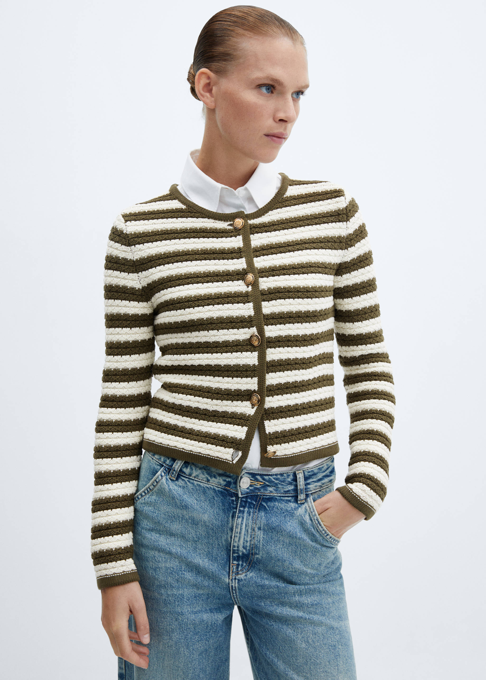 Striped cardigan with jewel buttons - Medium plane