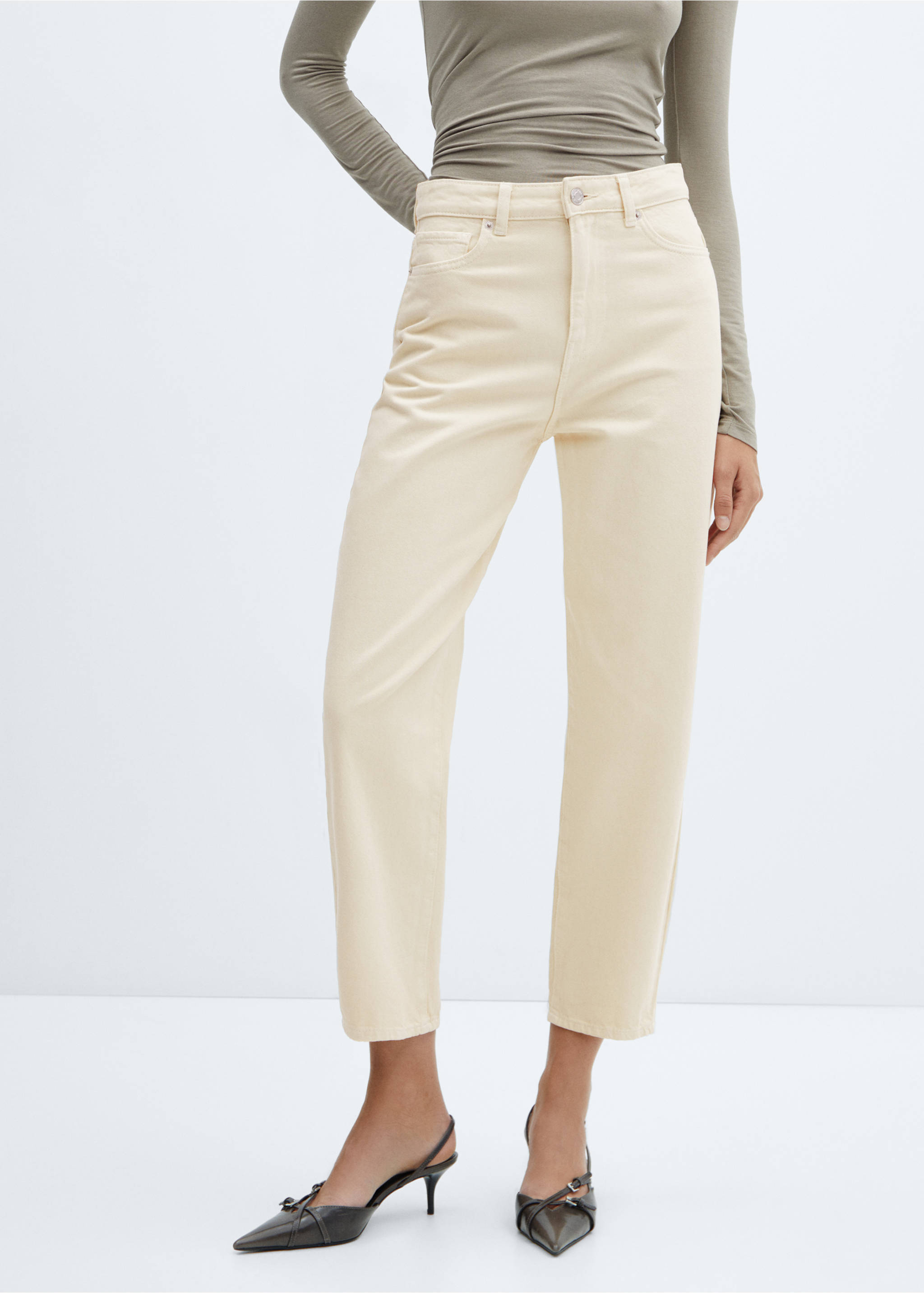 High-waist slouchy jeans - Medium plane, Ecru. Ref: 57015972-00.