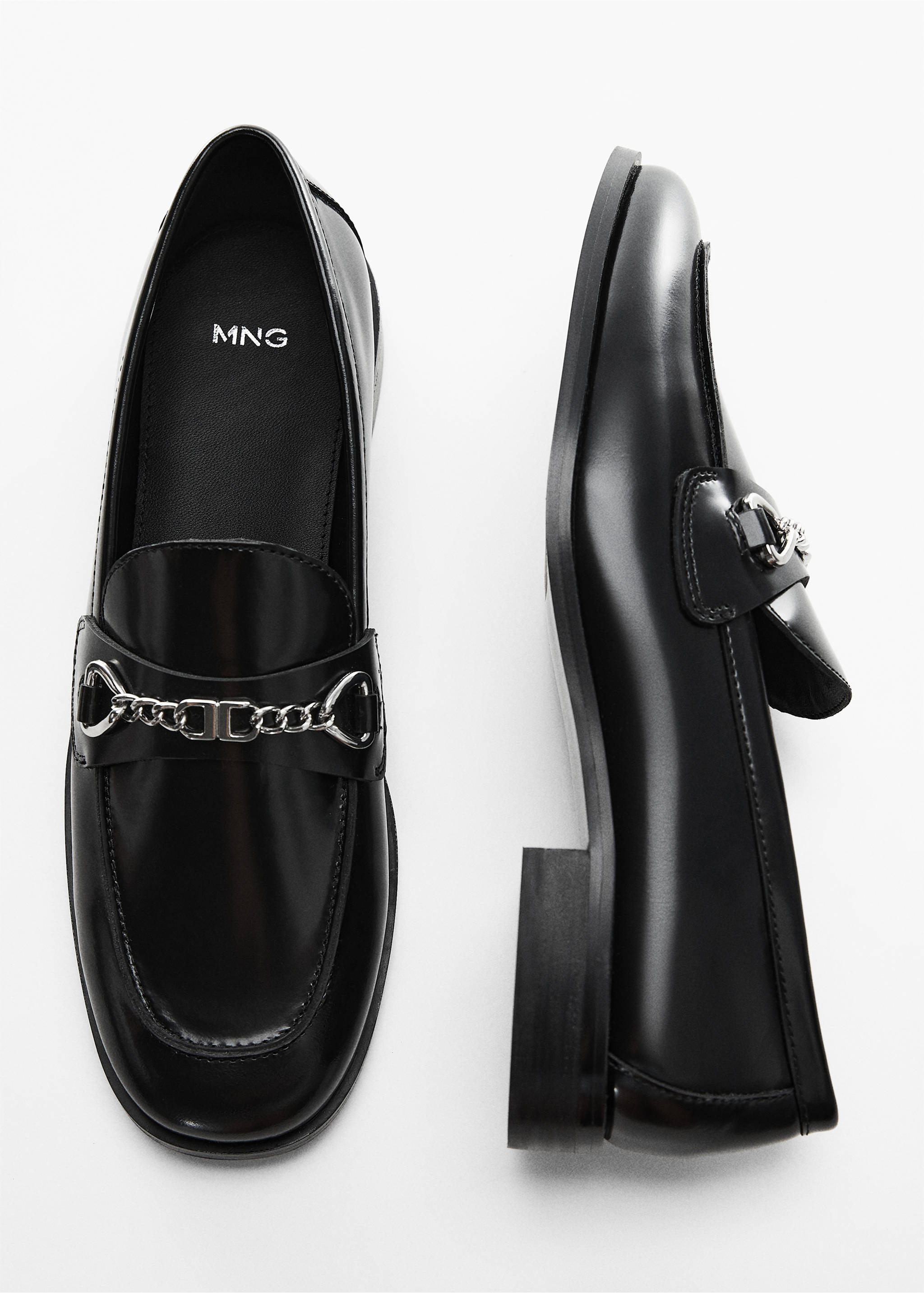 Leather loafers with chain - Details of the article 5, Black. Ref: 57015976-00.