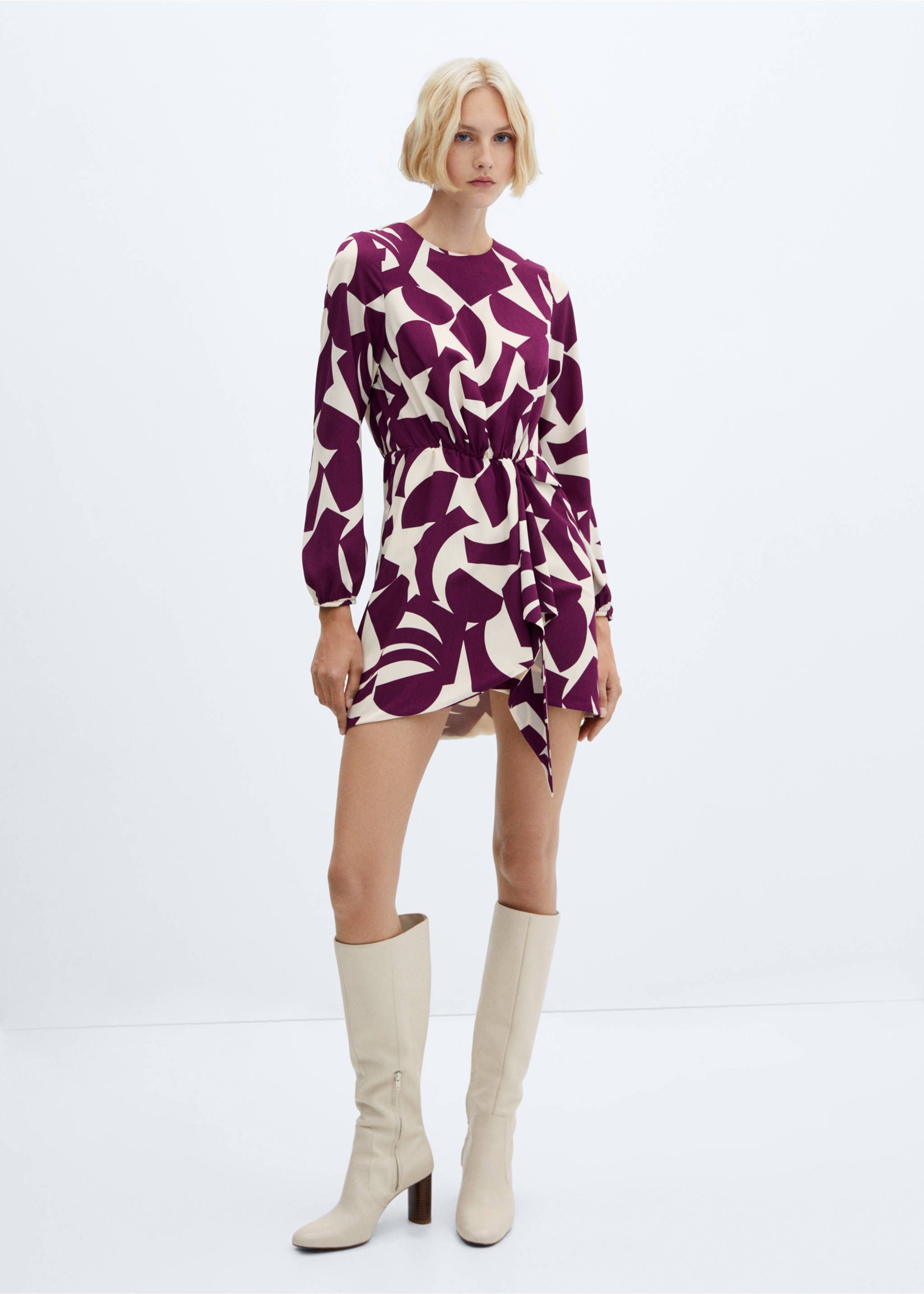 Printed bow dress - General plane, Burgundy. Ref: 57015982-00.