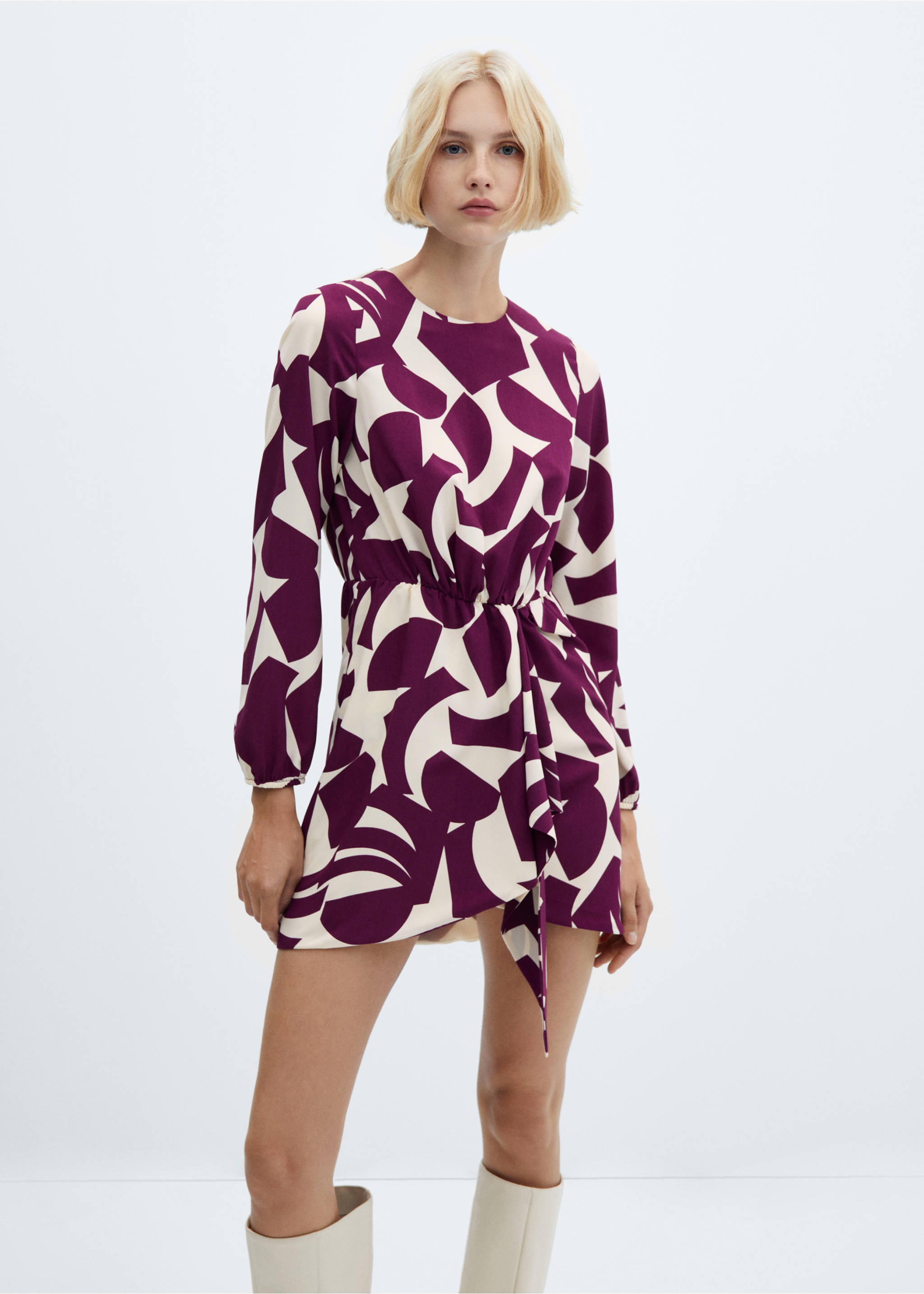 Printed bow dress - Medium plane, Burgundy. Ref: 57015982-00.