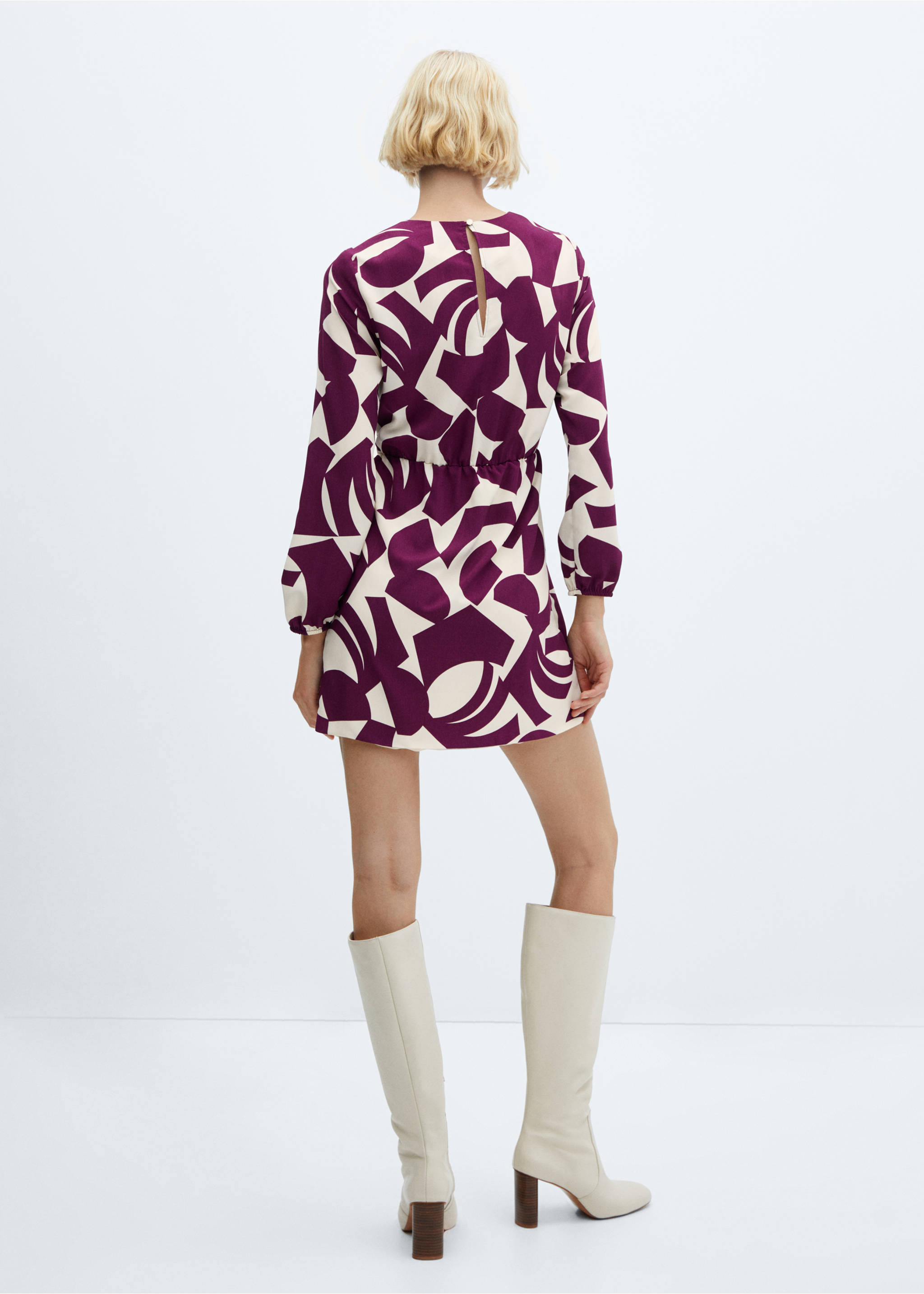 Printed bow dress - Reverse of the article, Burgundy. Ref: 57015982-00.