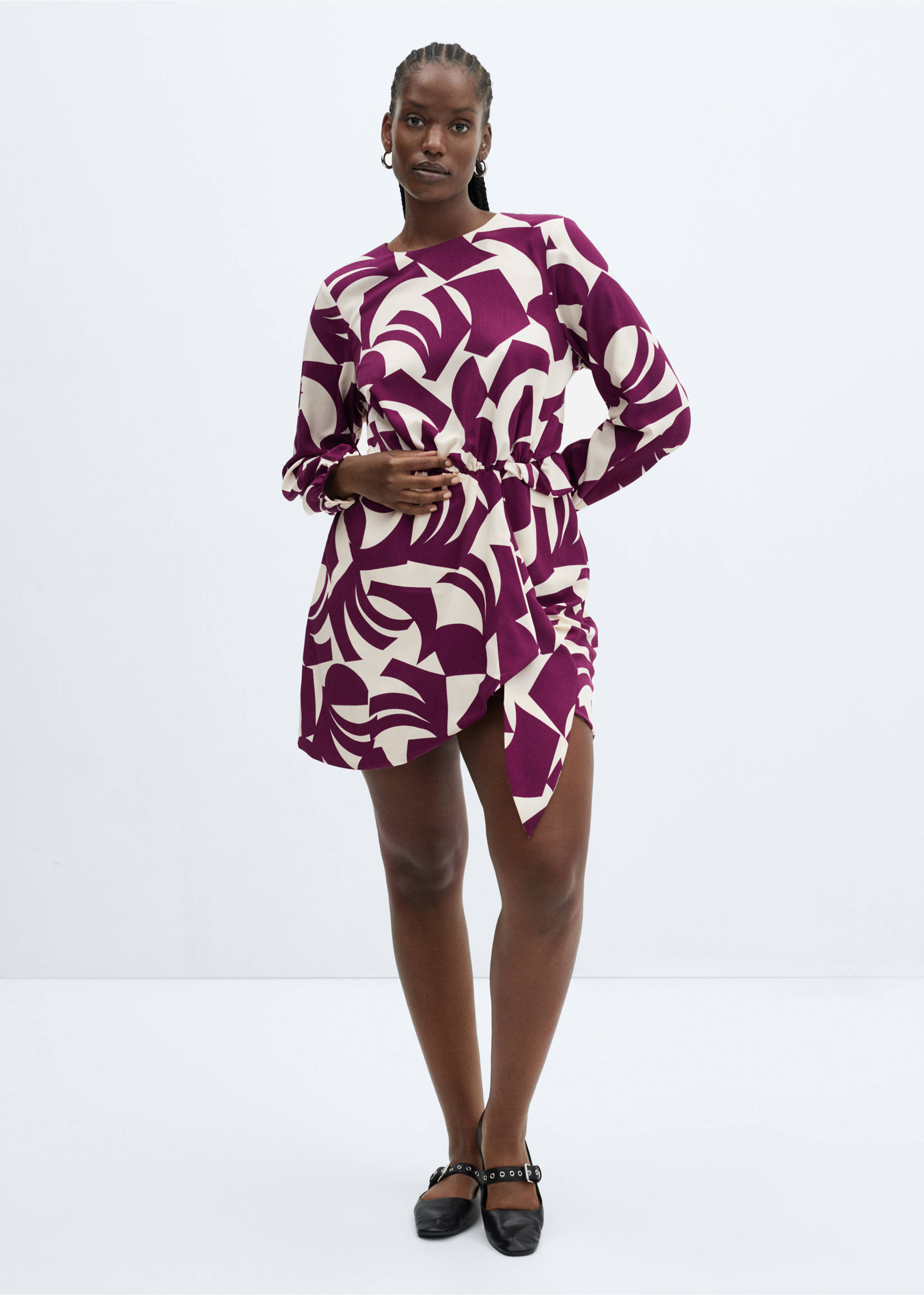 Printed bow dress - Details of the article 3, Burgundy. Ref: 57015982-00.