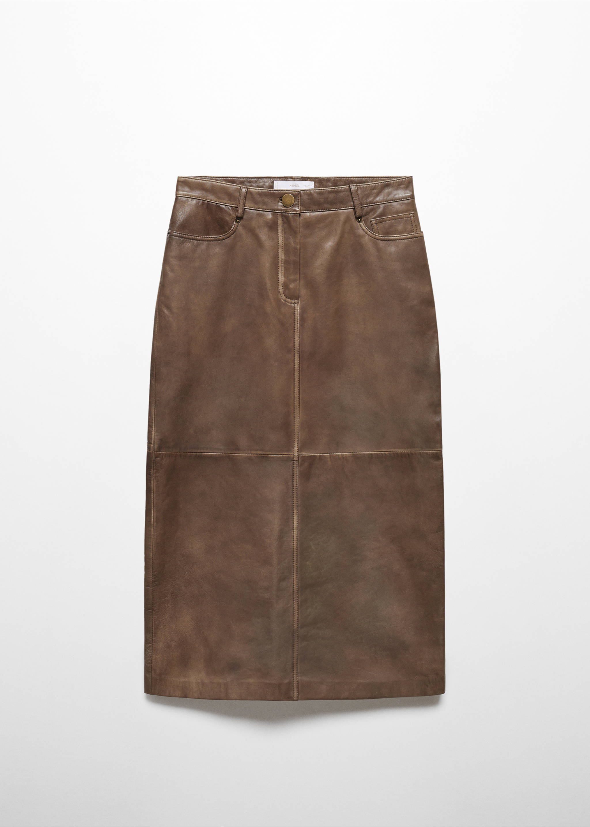 Leather midi skirt - Article without model, Brown. Ref: 57015987-00.