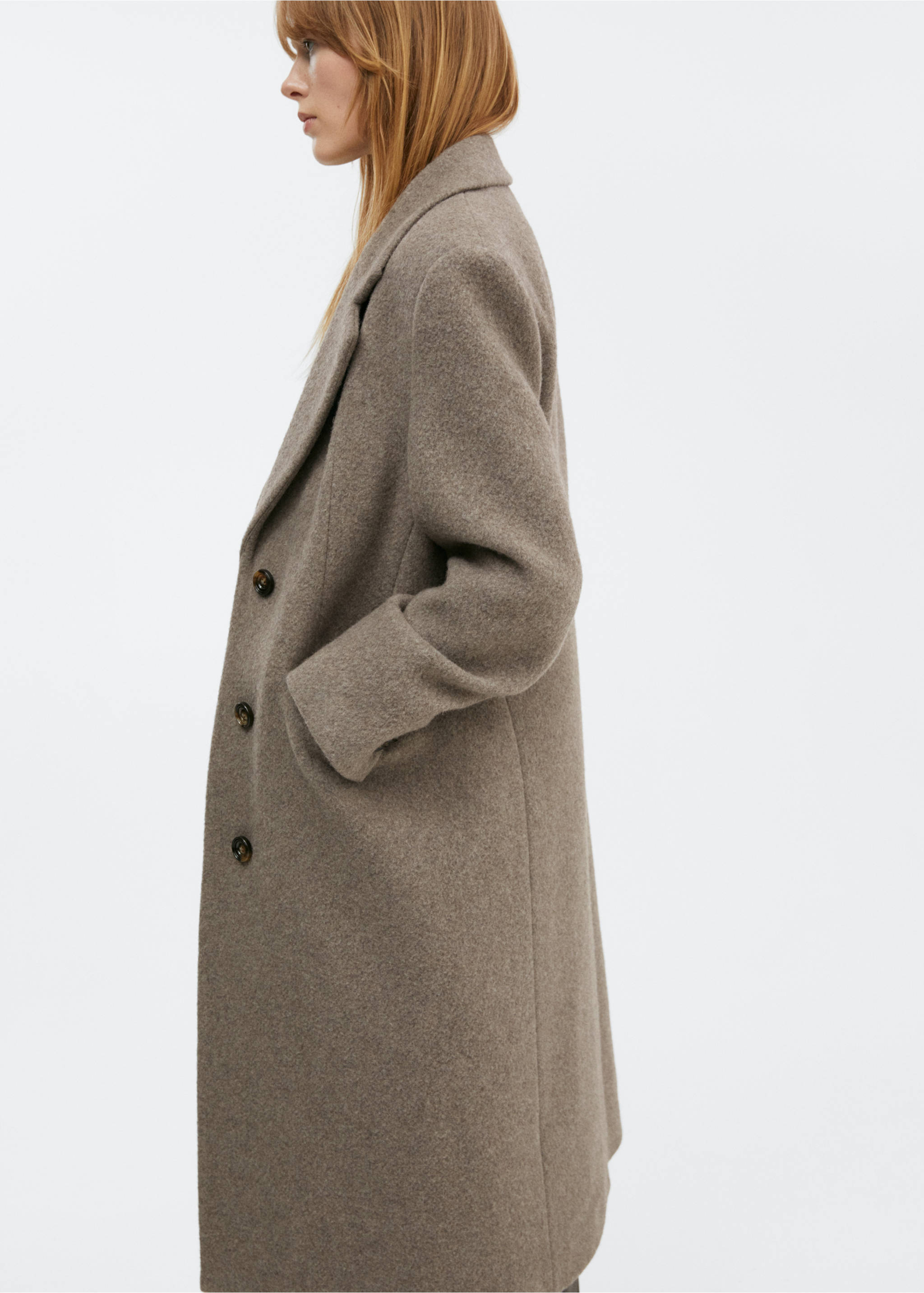 Oversize wool coat - Details of the article 2, Medium Brown. Ref: 57016022-00.
