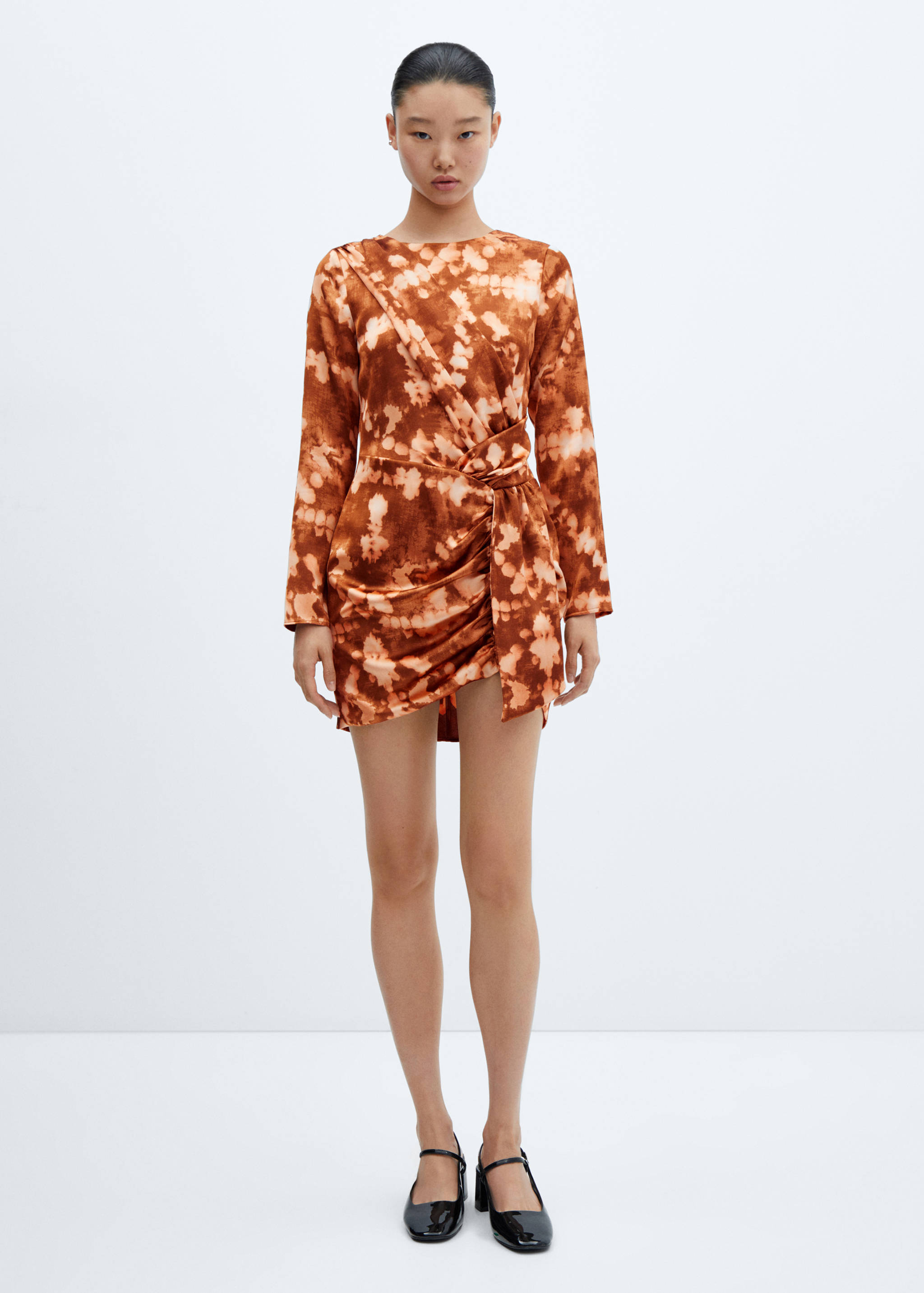 Vestido curto drapeado tie-dye - Plano geral