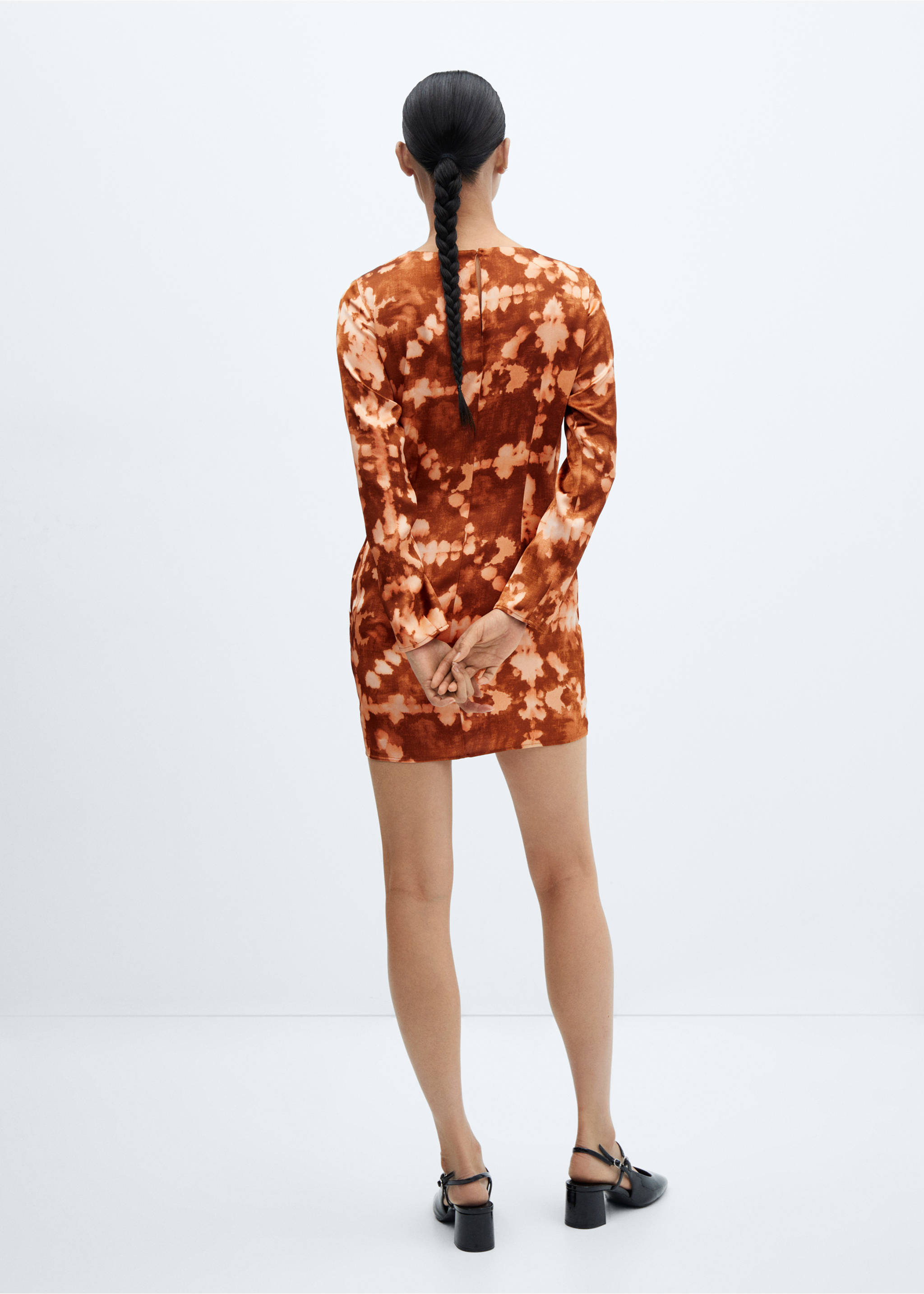 Short tie-dye draped dress - Reverse of the article, Brown. Ref: 57016026-00.