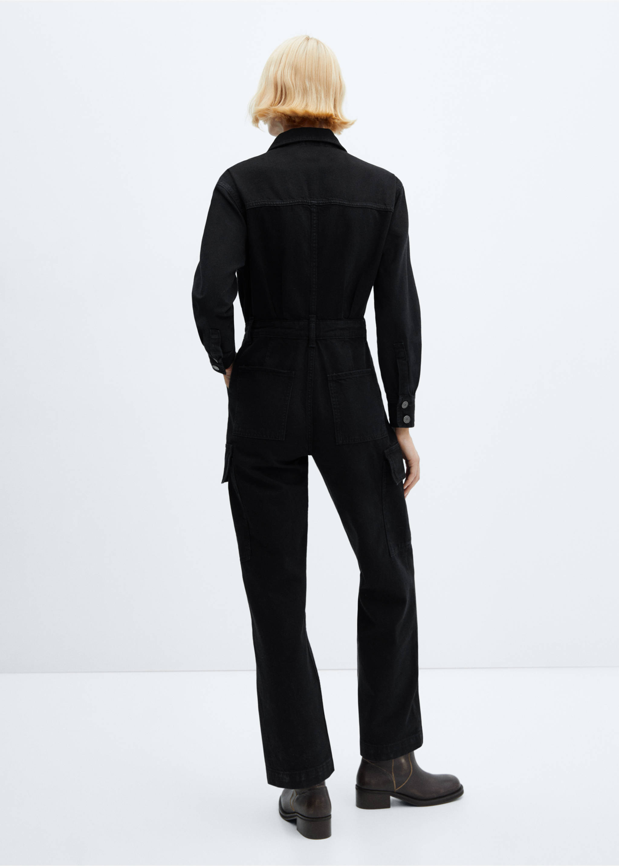 Denim cargo jumpsuit - Reverse of the article, Black denim. Ref: 57016716-00.