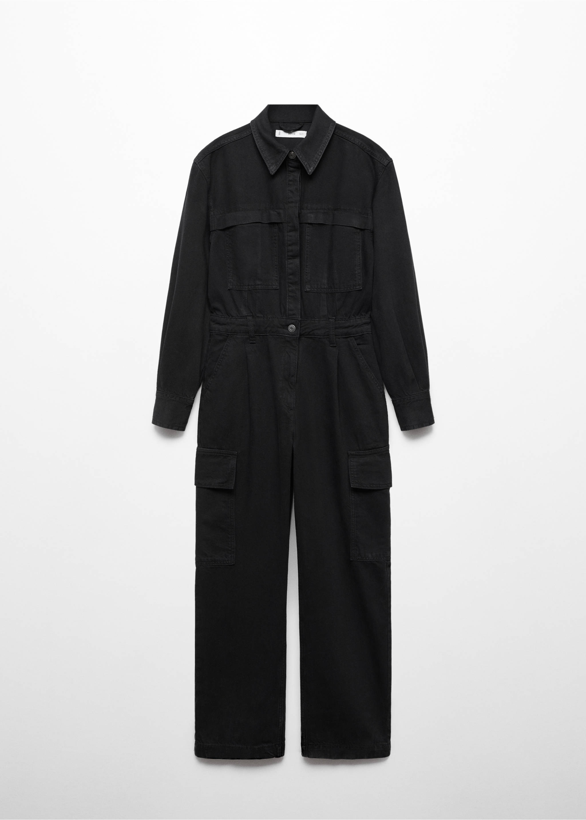 Denim cargo jumpsuit - Article without model, Black denim. Ref: 57016716-00.
