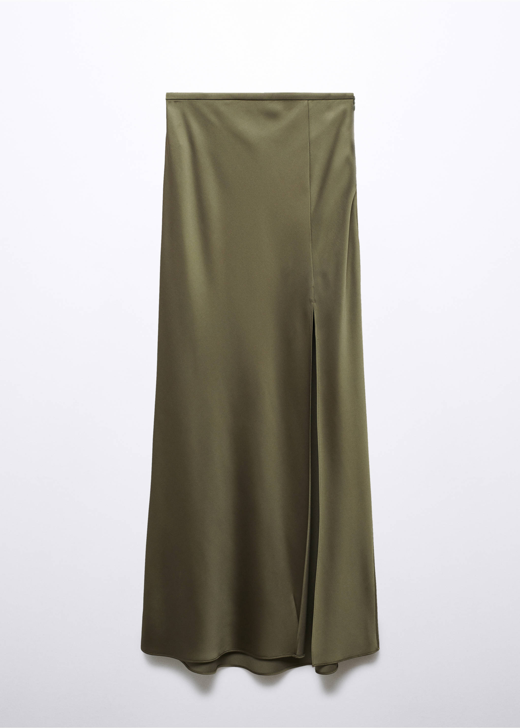 Satin skirt with side slit - Article without model, Green. Ref: 57016717-00.