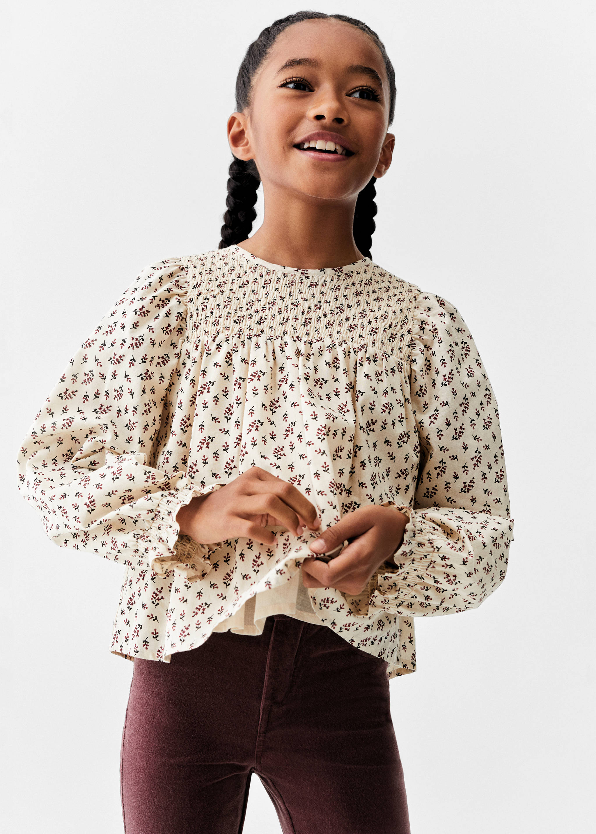 Gemusterte Baumwollbluse - Mittlere Ansicht