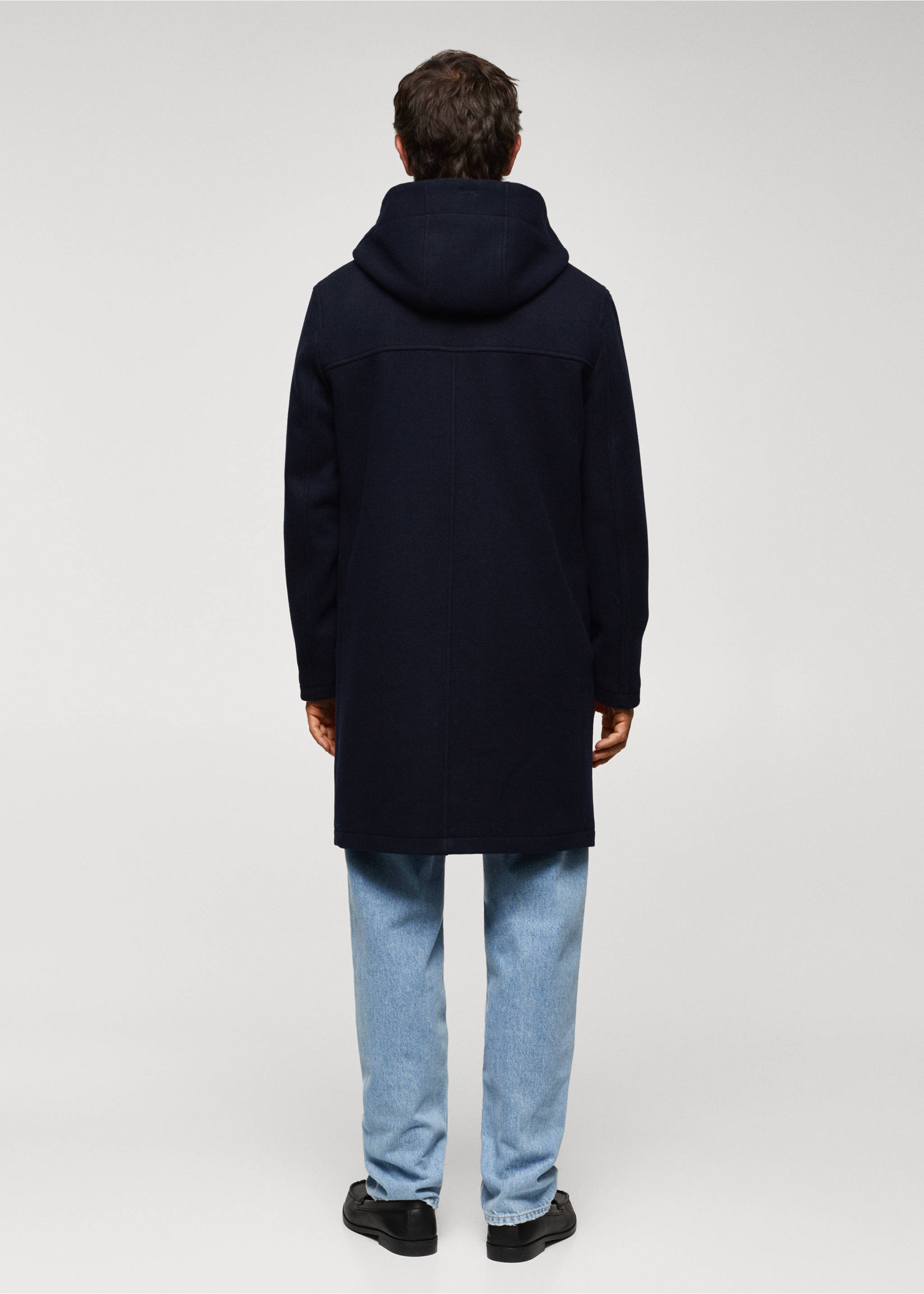 Recycled wool coat with hood - Reverse of the article, Dark Navy. Ref: 57017711-00.
