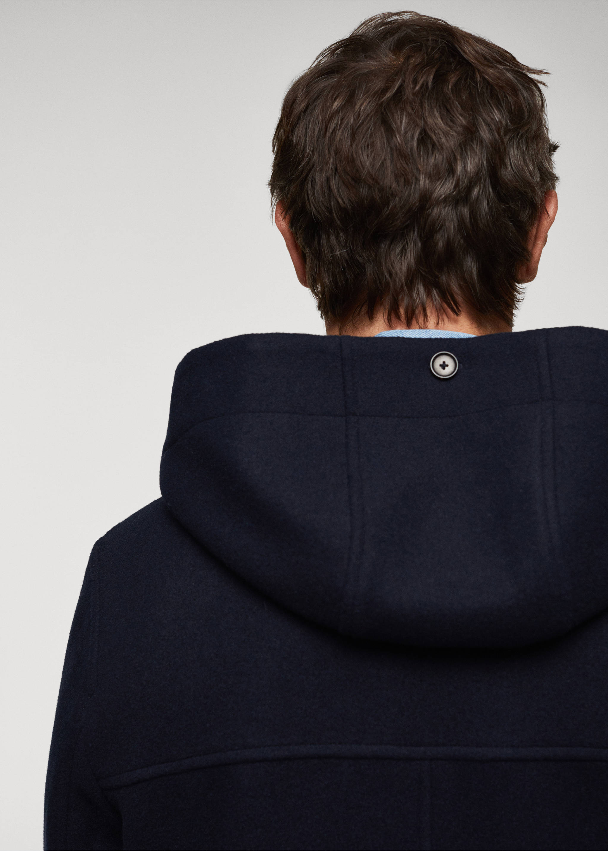 Recycled wool coat with hood - Details of the article 3, Dark Navy. Ref: 57017711-00.