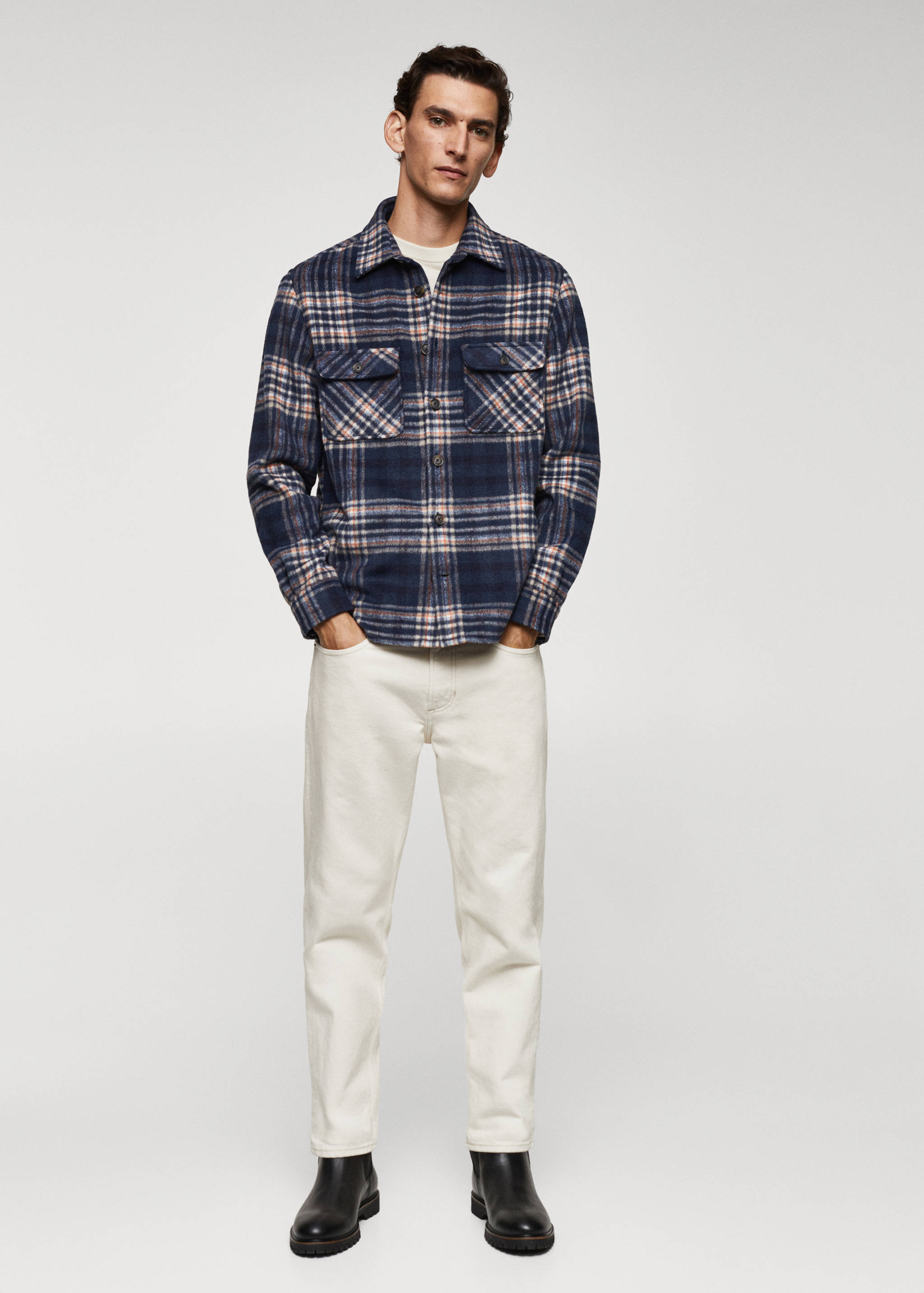 Check wool-blend overshirt - General plane