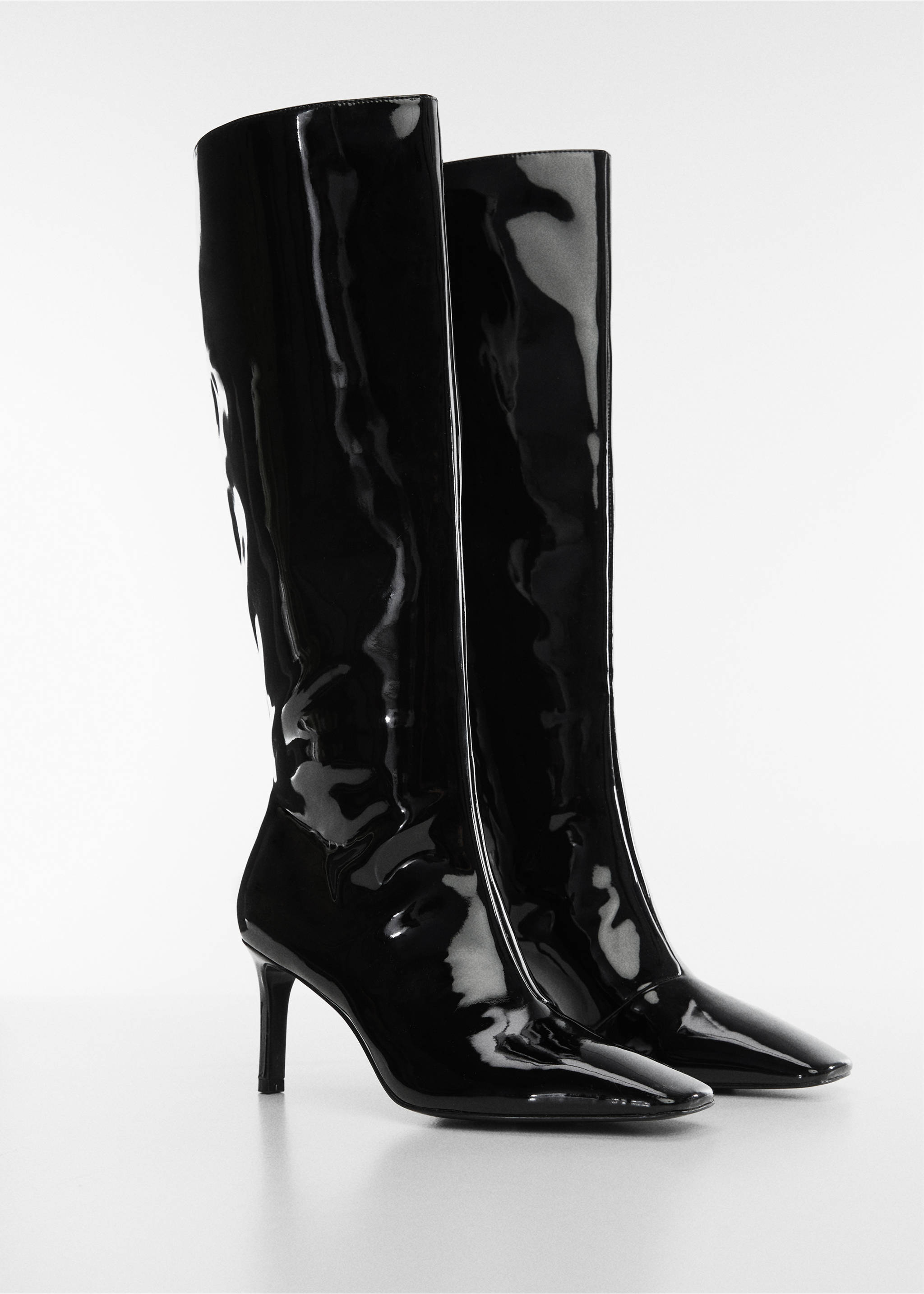 Patent leather-effect heeled boots - Medium plane, Black. Ref: 57017714-00.