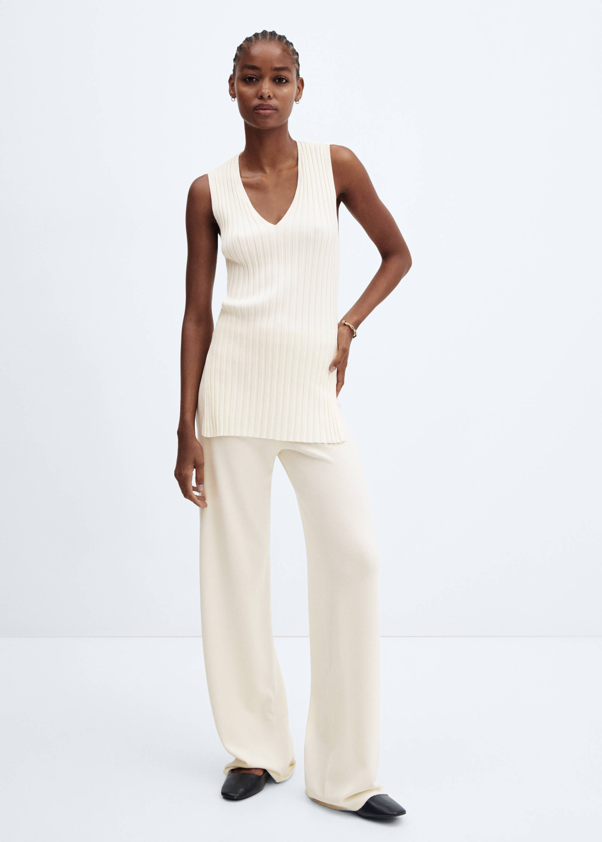 Top maille côtelée col V - Plan général