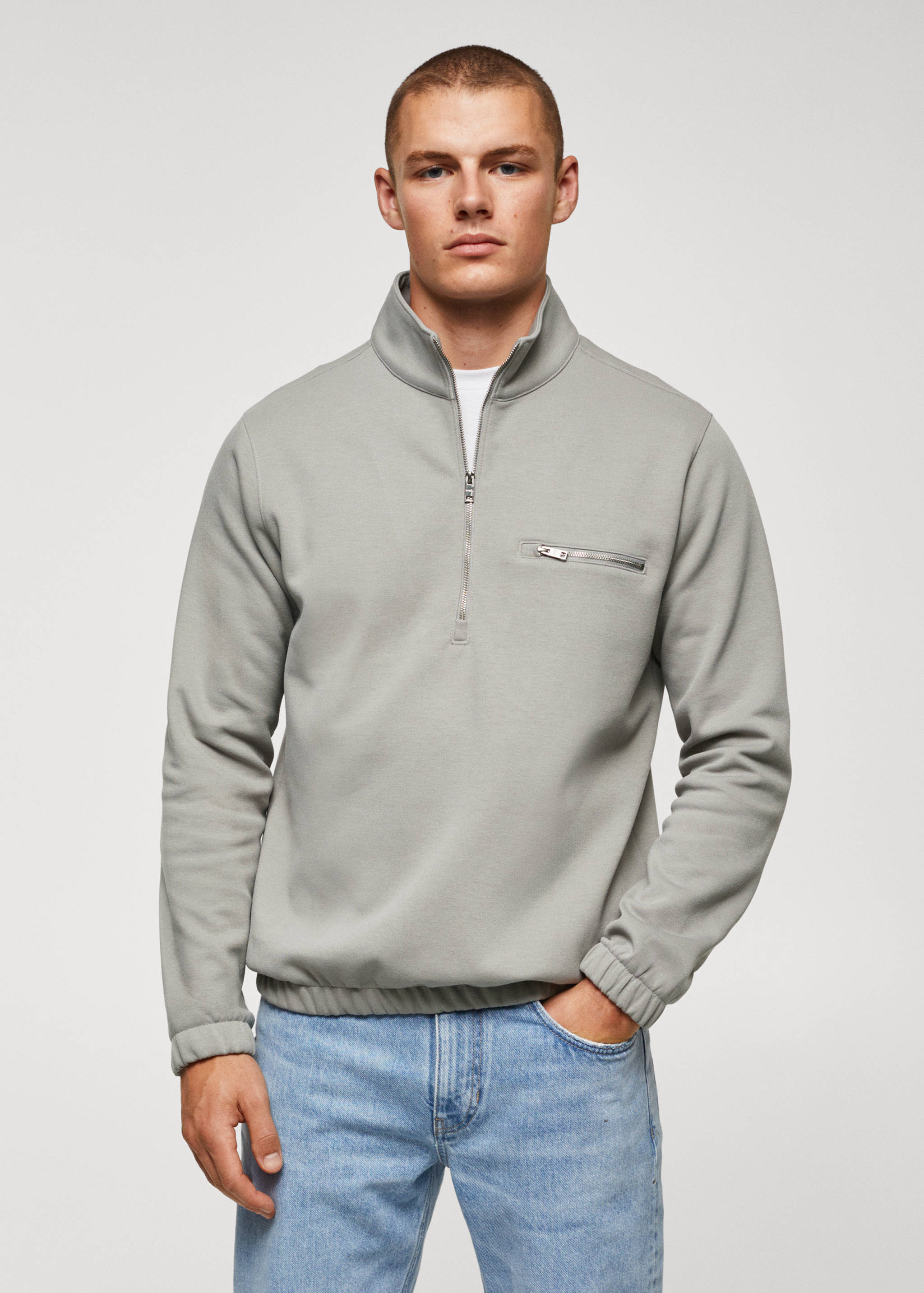 Baumwoll-Sweatshirt mit Zip-Kragen - Mittlere Ansicht