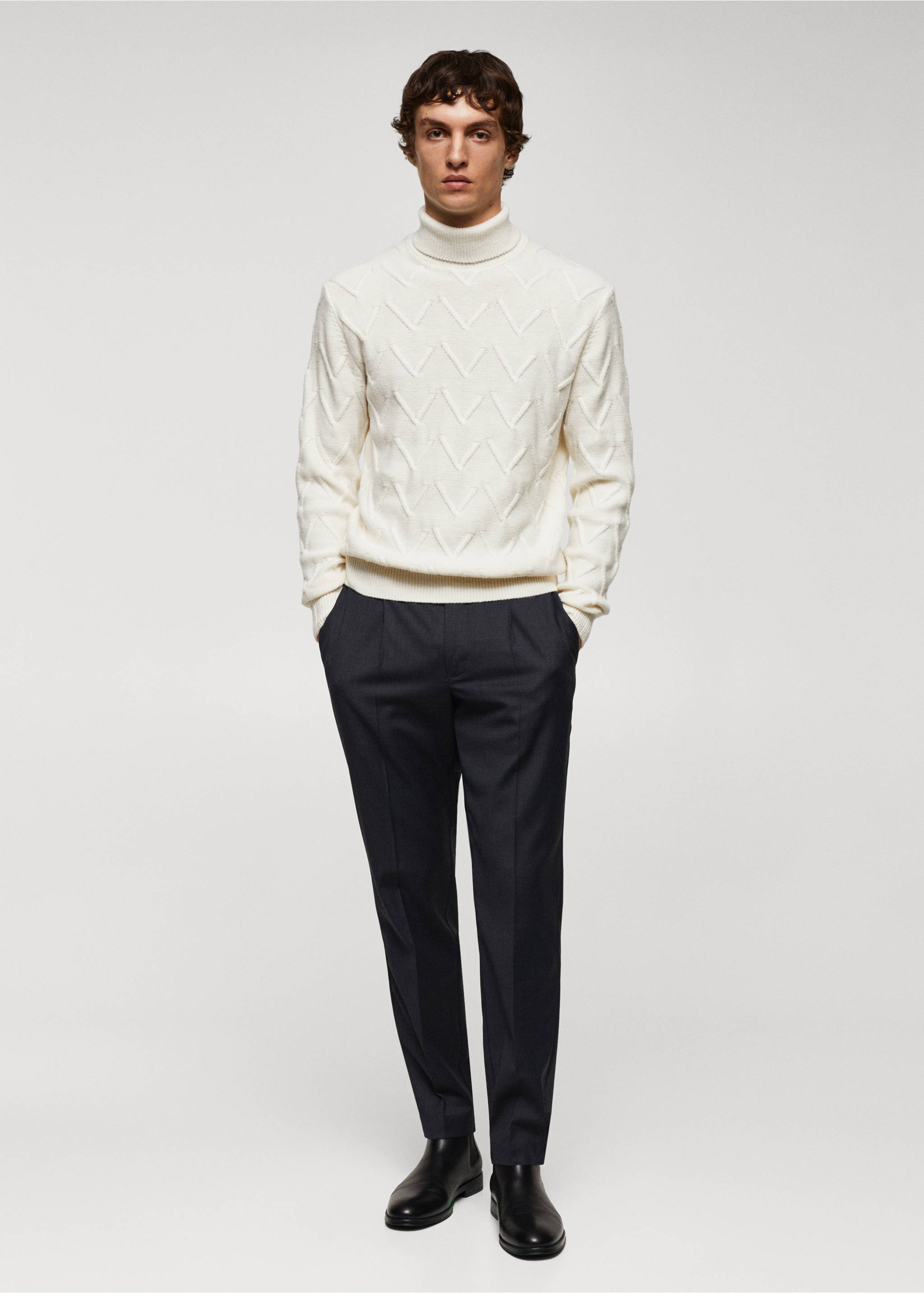 Structured wool sweater - General plane, White. Ref: 57017753-00.