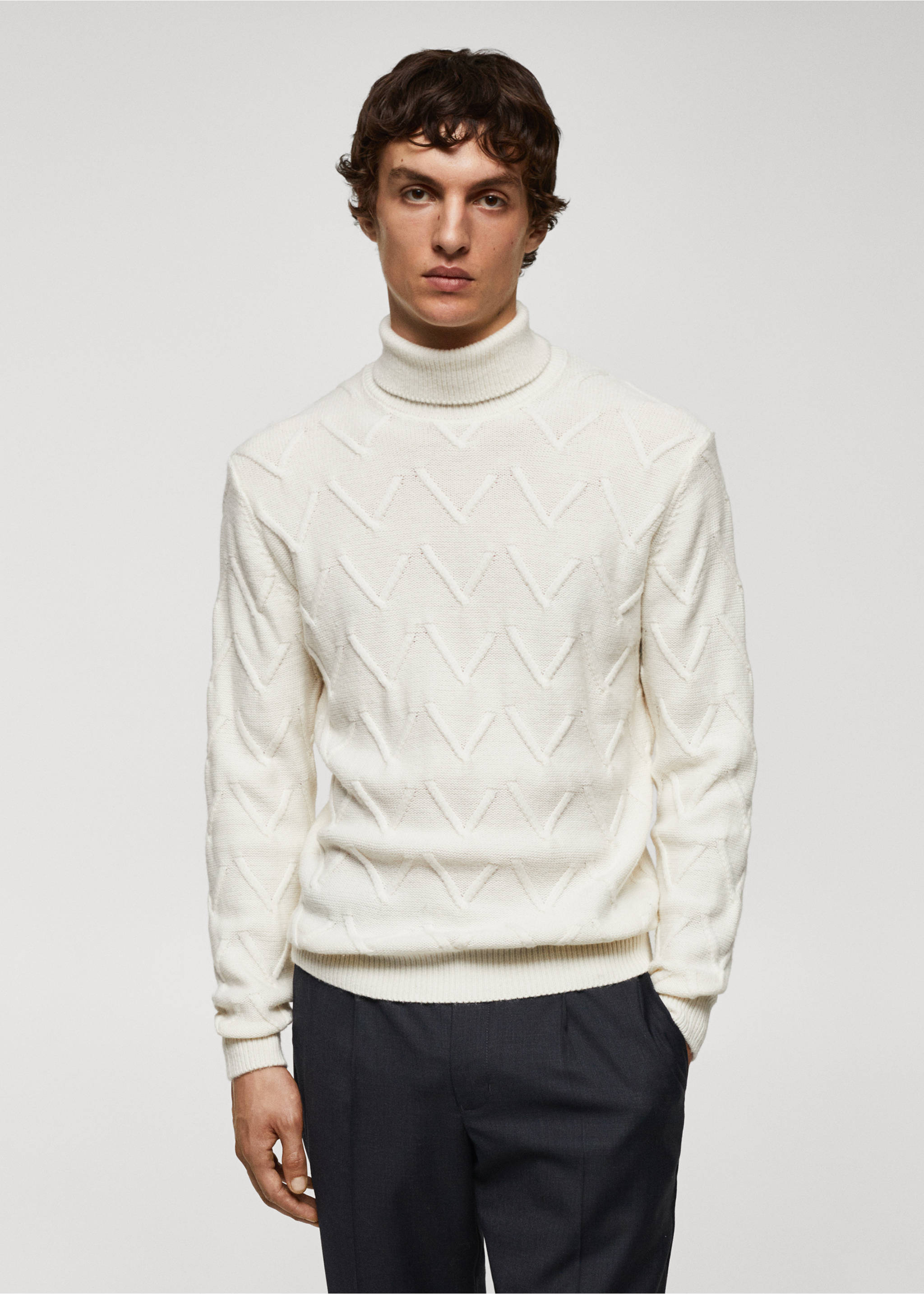 Structured wool sweater - Medium plane, White. Ref: 57017753-00.