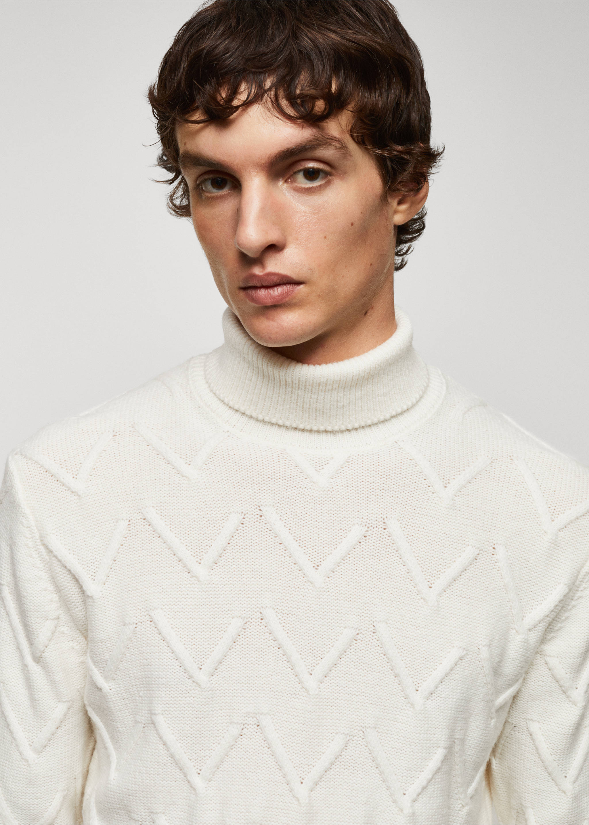 Structured wool sweater - Details of the article 1, White. Ref: 57017753-00.