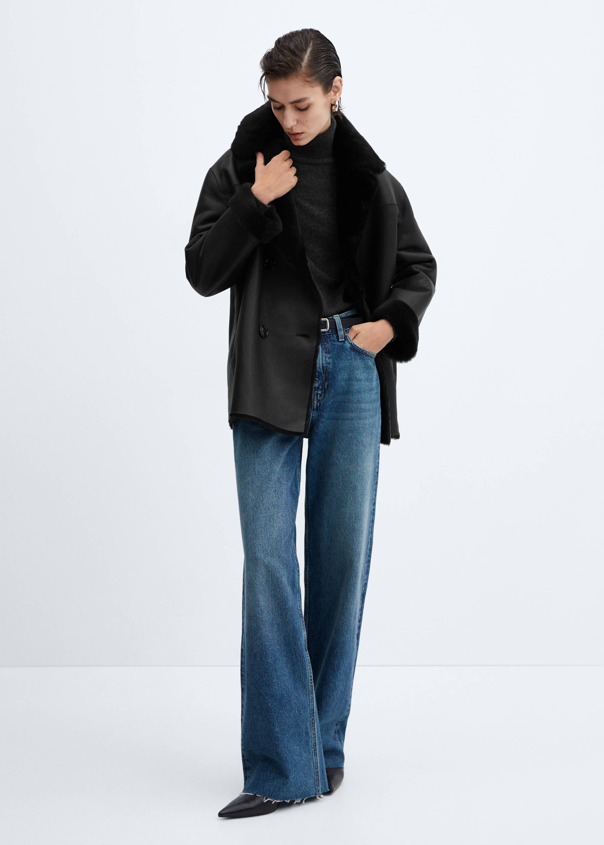 Shearling-lined leather jacket - General plane