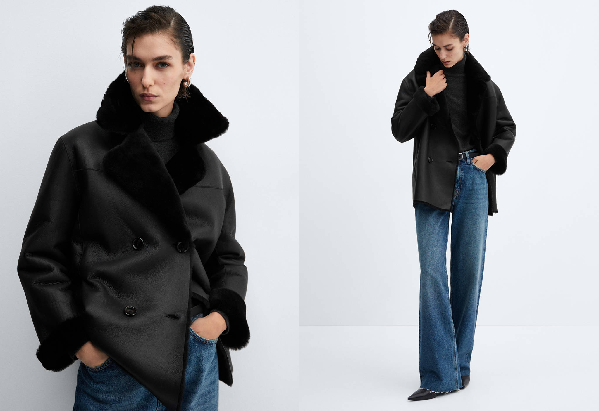 Shearling-lined leather jacket - Panoramic plane