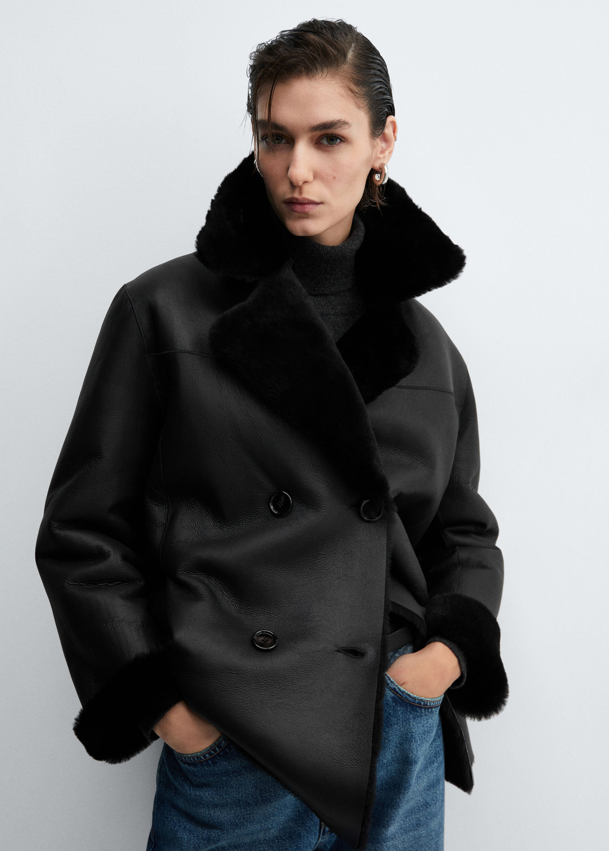 Shearling-lined leather jacket - Medium plane