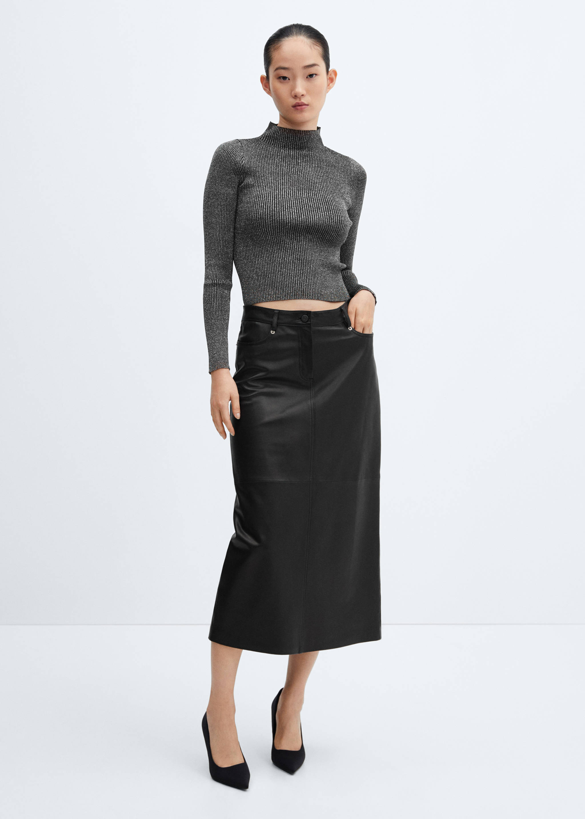 Lurex sweater with perkins neck - General plane