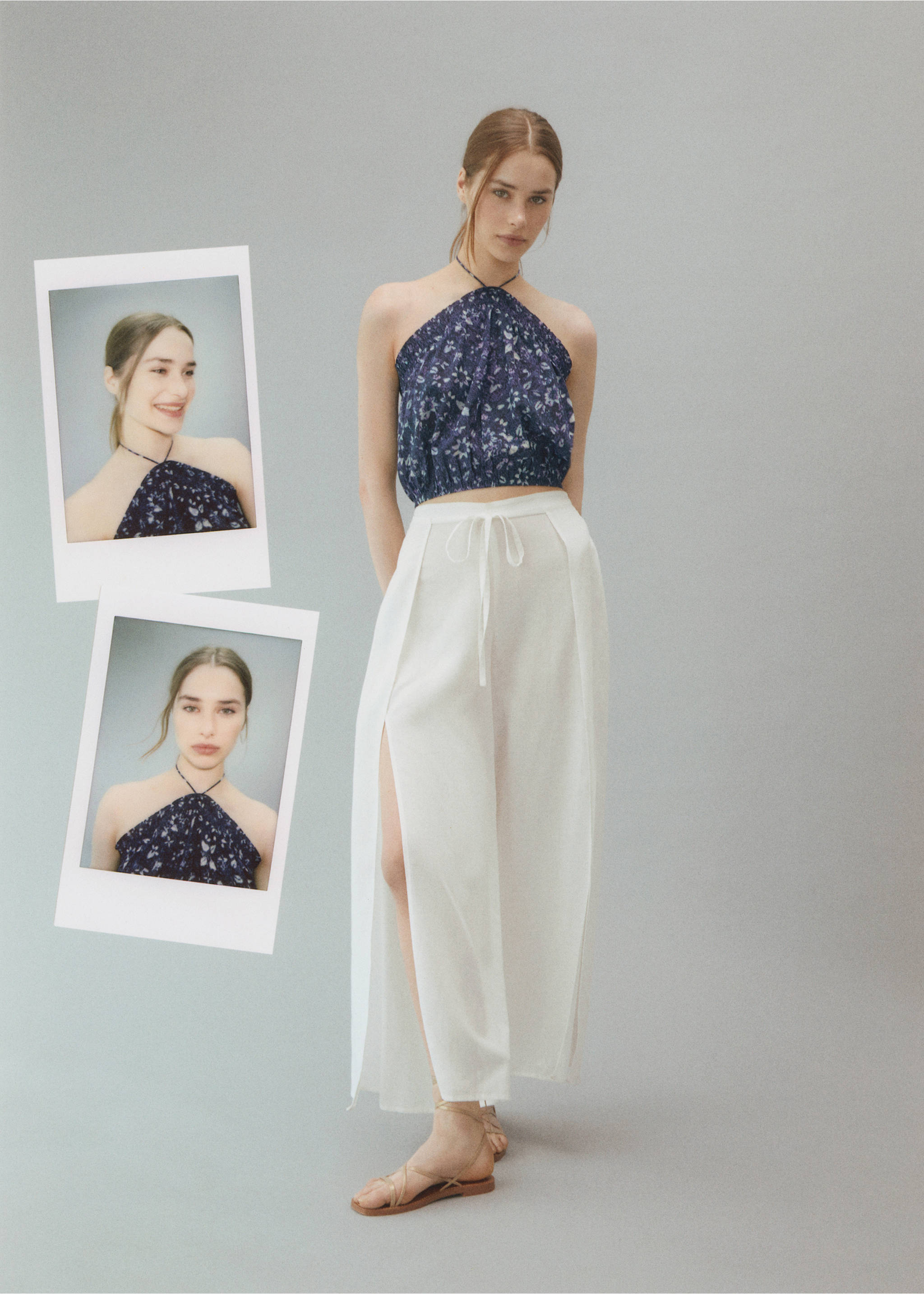 Print ruched top - Details of the article 5, Blue. Ref: 57020129-00.