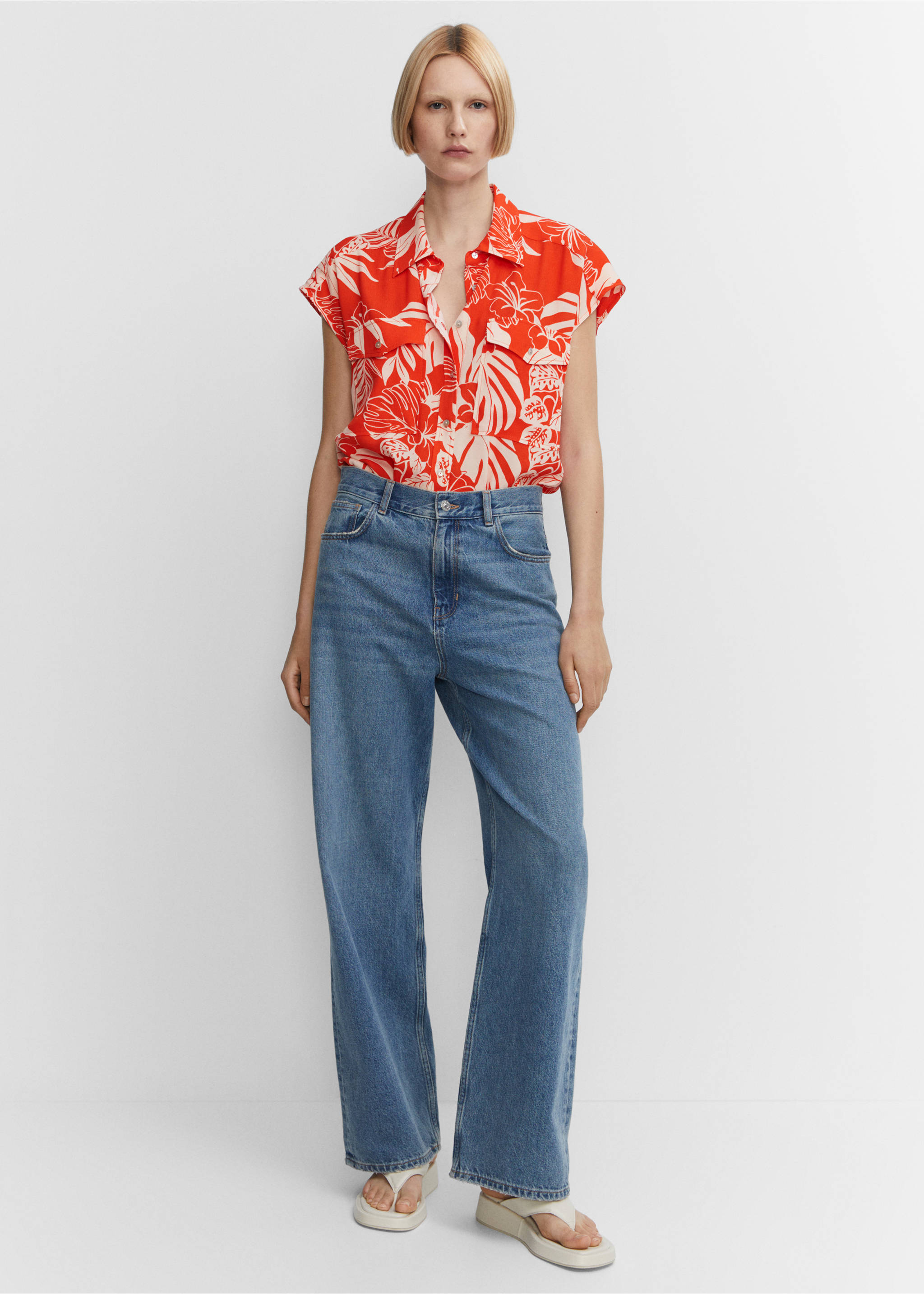 Oversize flowy shirt - Details of the article 2, Orange. Ref: 57020217-00.